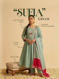 Sufia Green Mul Chanderi Hand Embroidered A-line Dupatta Set