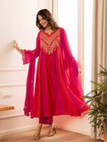 Zola Pink Mul Chanderi Embroidered A-line Dupatta Set