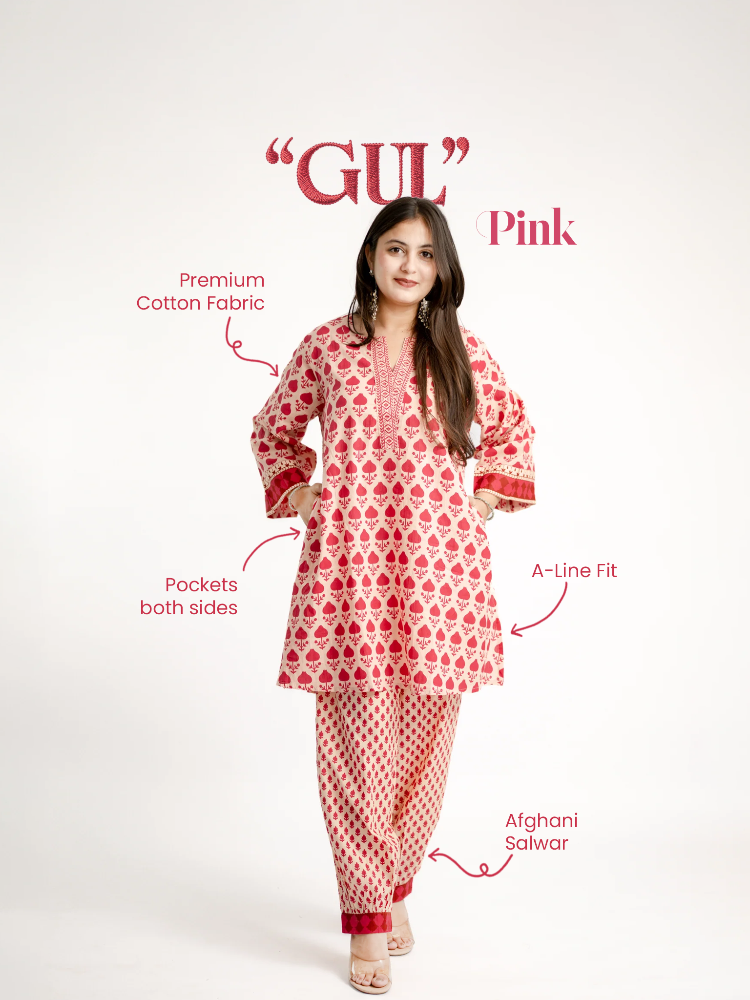 Gul Pink Cotton Handblock A-line Coord Set