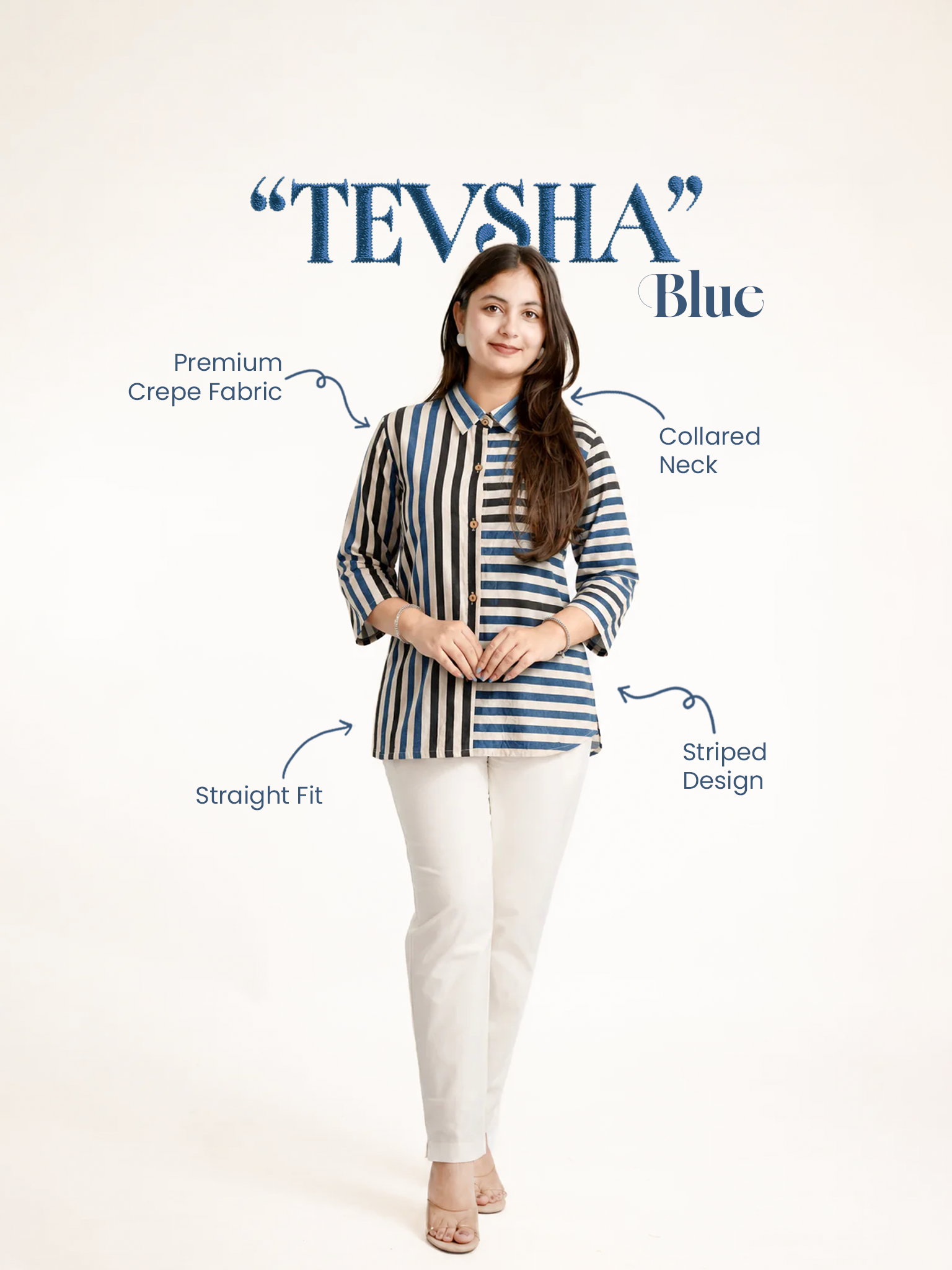 Tevsha-Blue Cotton Handblock Stripes Shirt