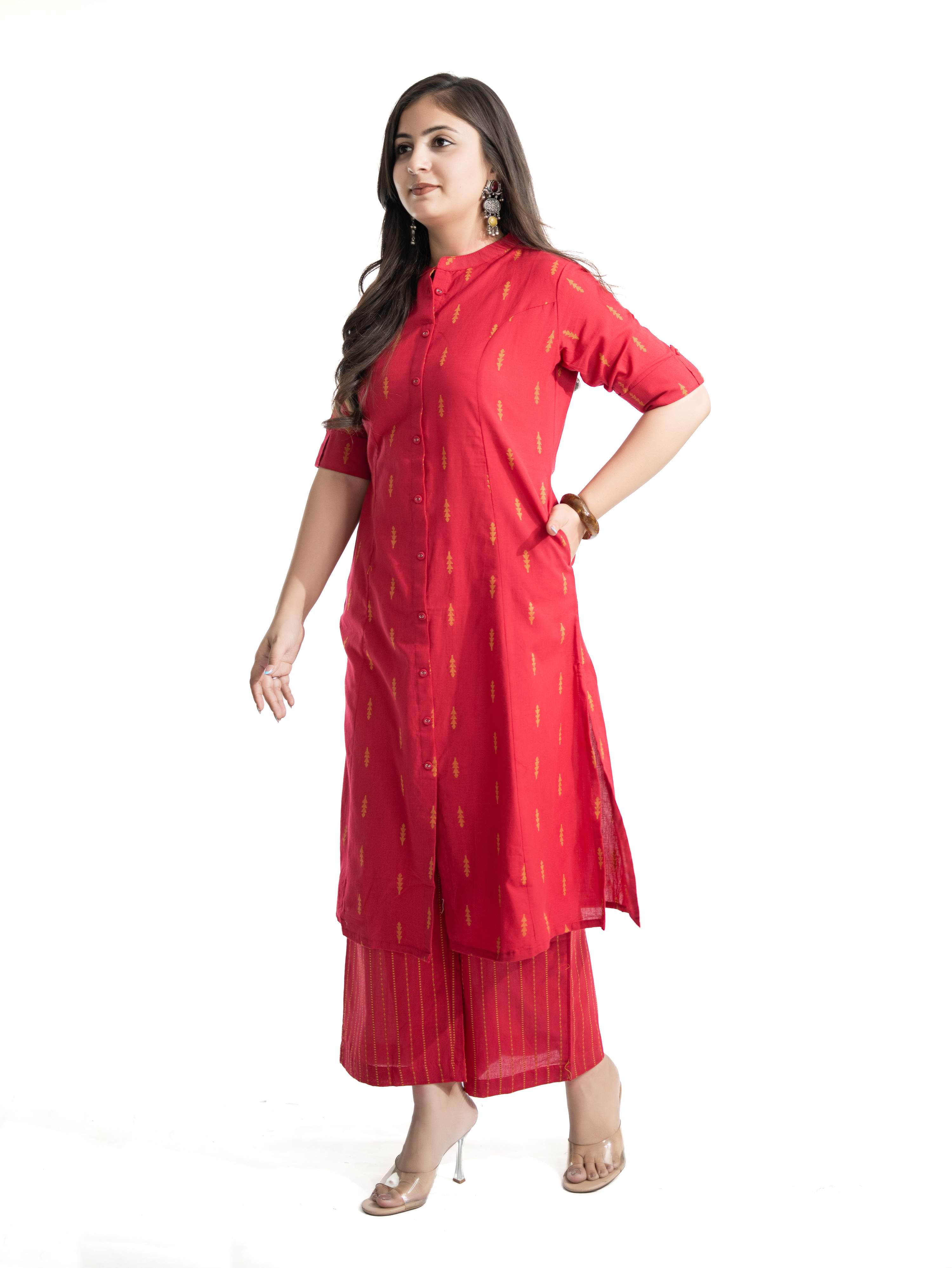 Minal Pink Handloom Cotton A-line Kurta Set