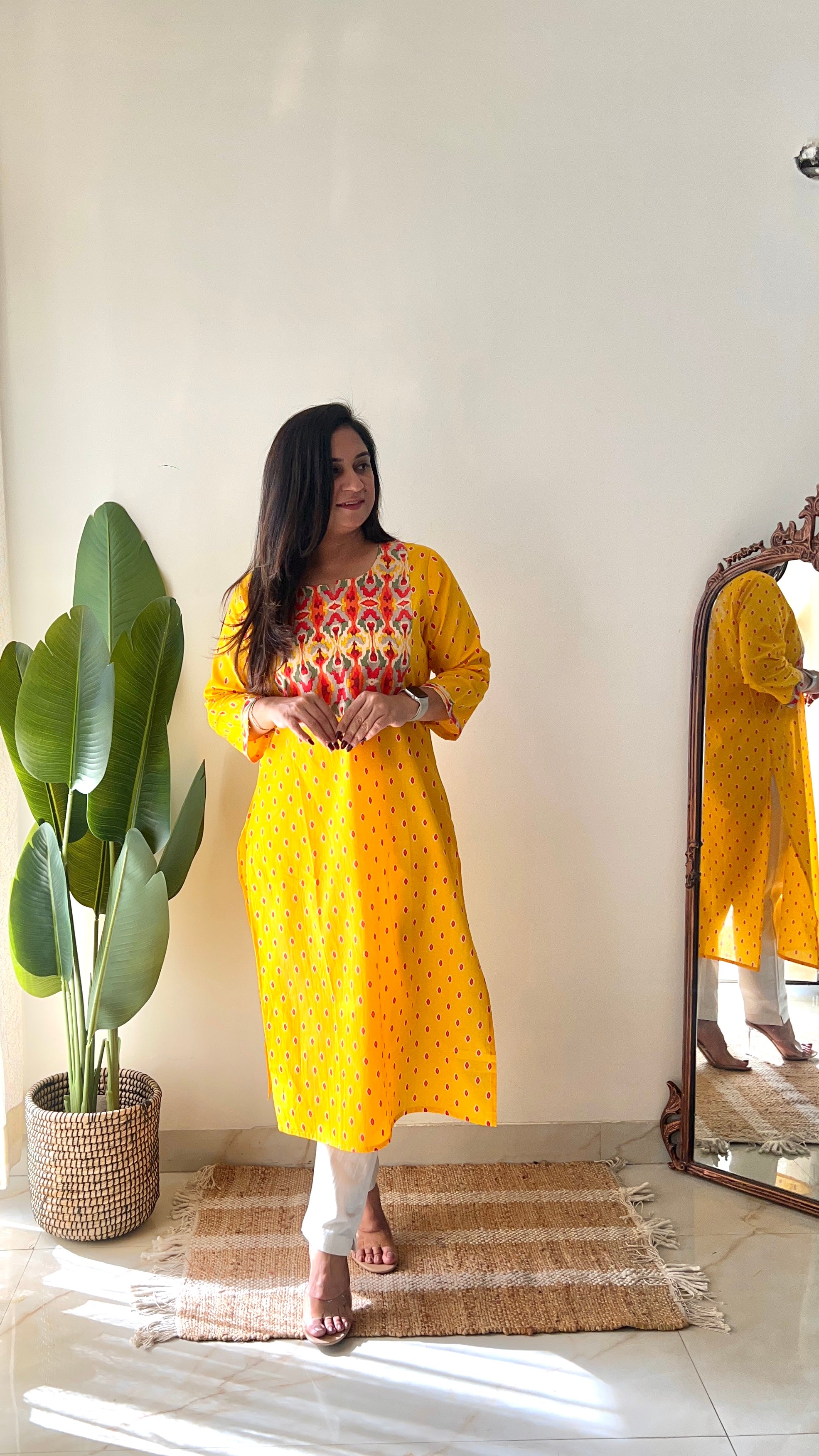 Yellow Casual Cotton straight Kurta