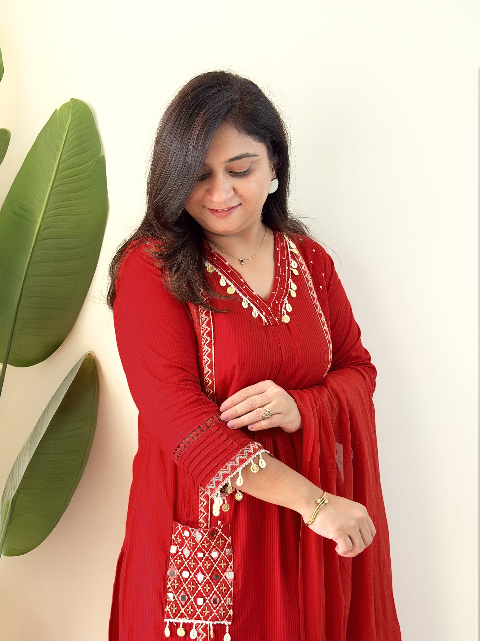 Avanti Red Premium Cotton HandEmbroidered Dupatta Set