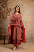 Summerish Cotton Ajrakh HandEmbroidered Anarkali Set