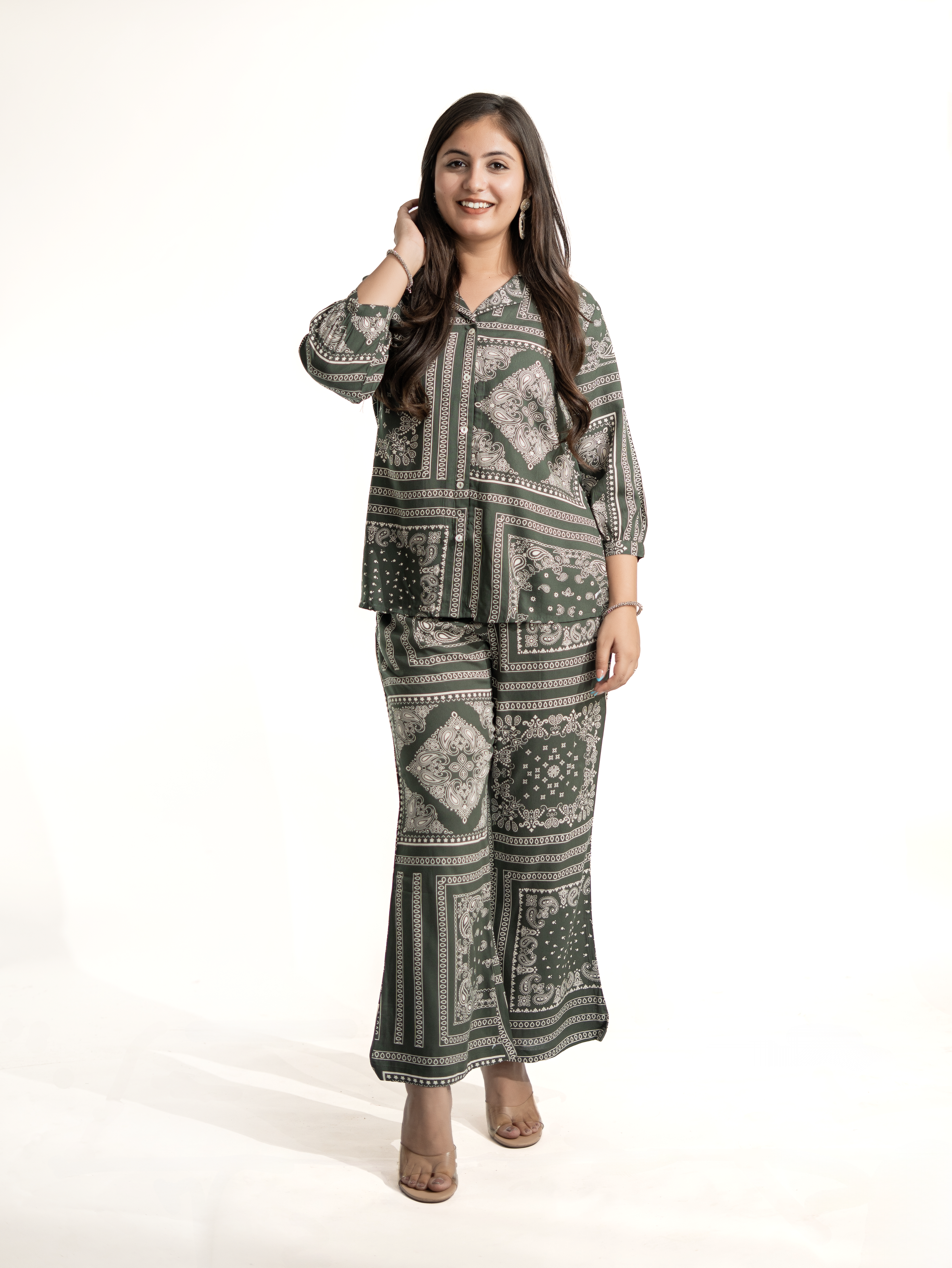Jasmine Green Geometric Rayon Coord Set