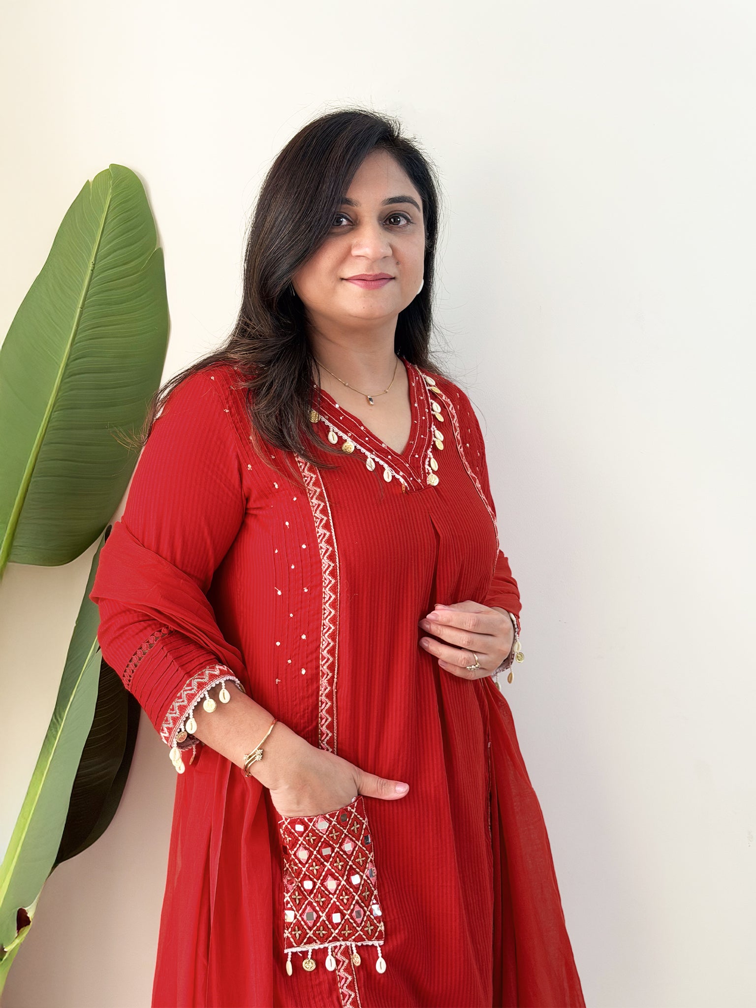 Avanti Red Premium Cotton HandEmbroidered Dupatta Set