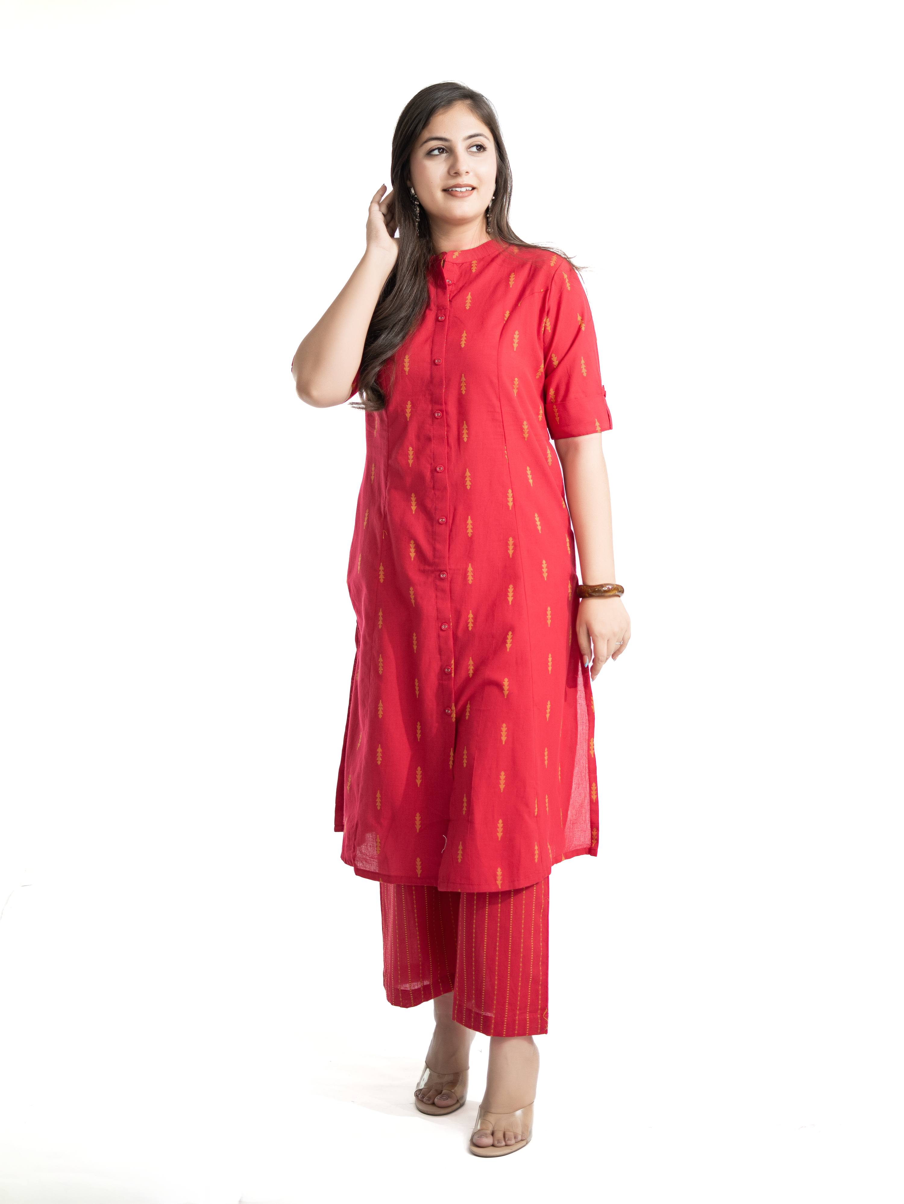 Minal Pink Handloom Cotton A-line Kurta Set