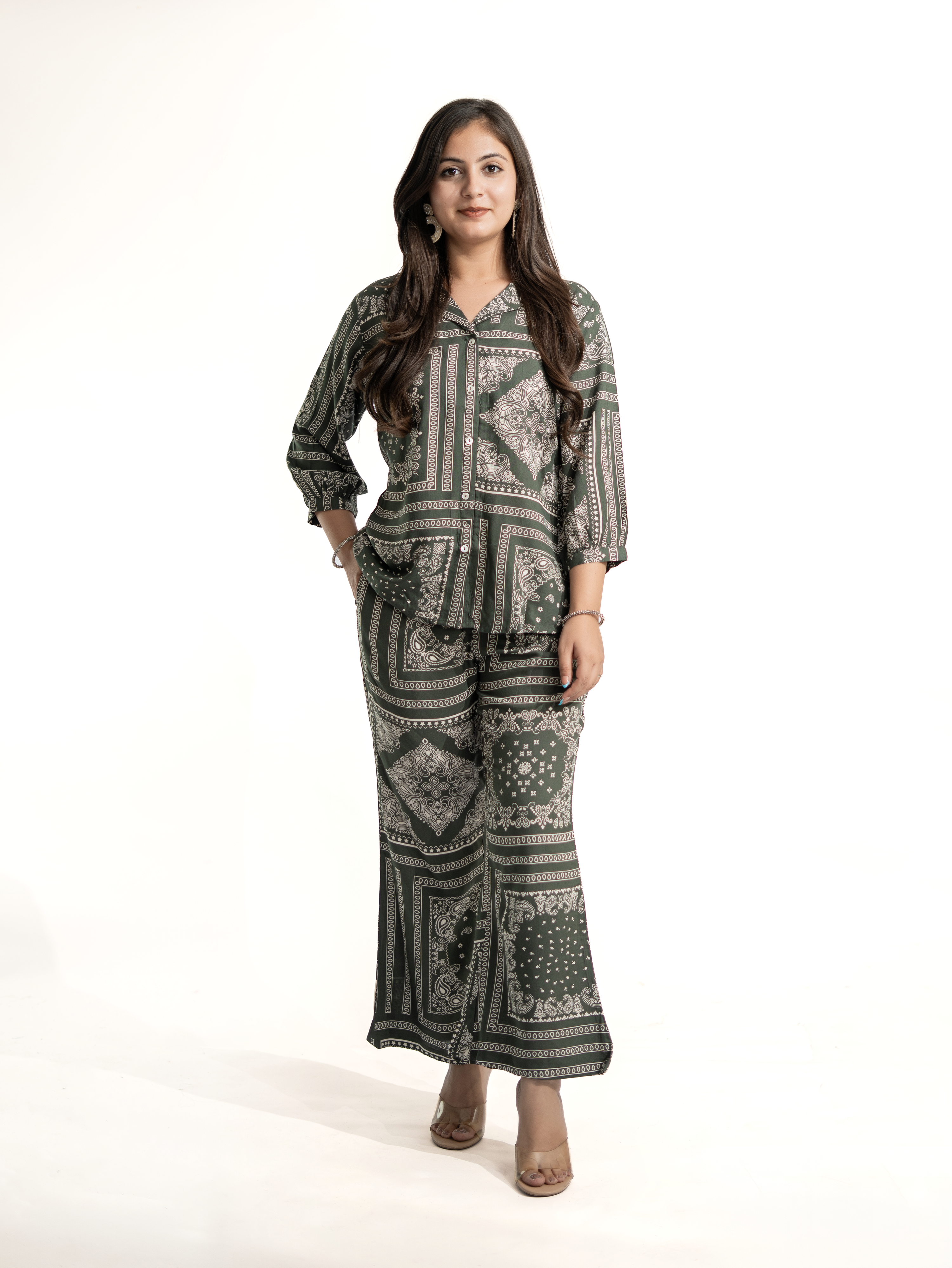 Jasmine Green Geometric Rayon Coord Set