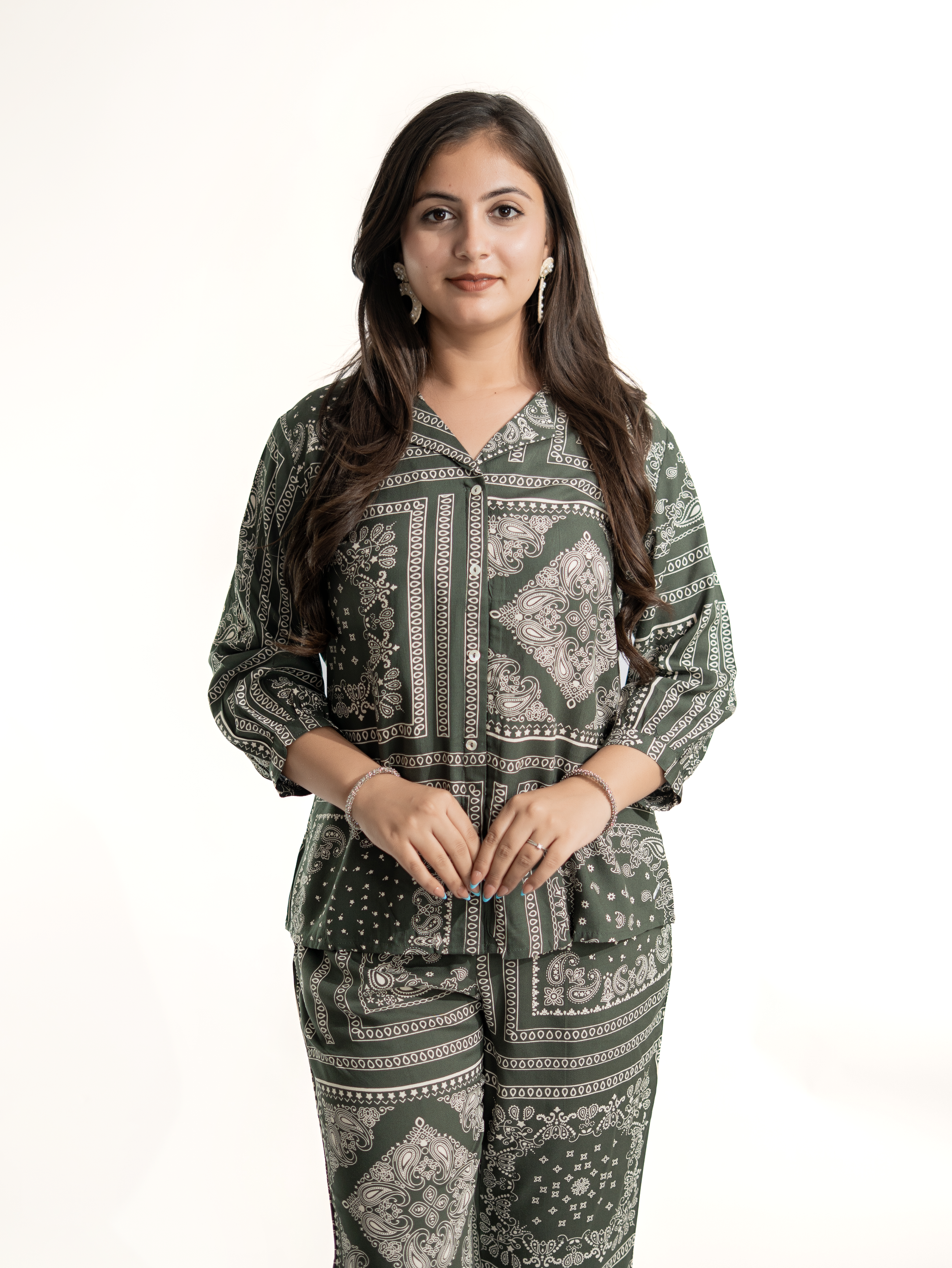 Jasmine Green Geometric Rayon Coord Set