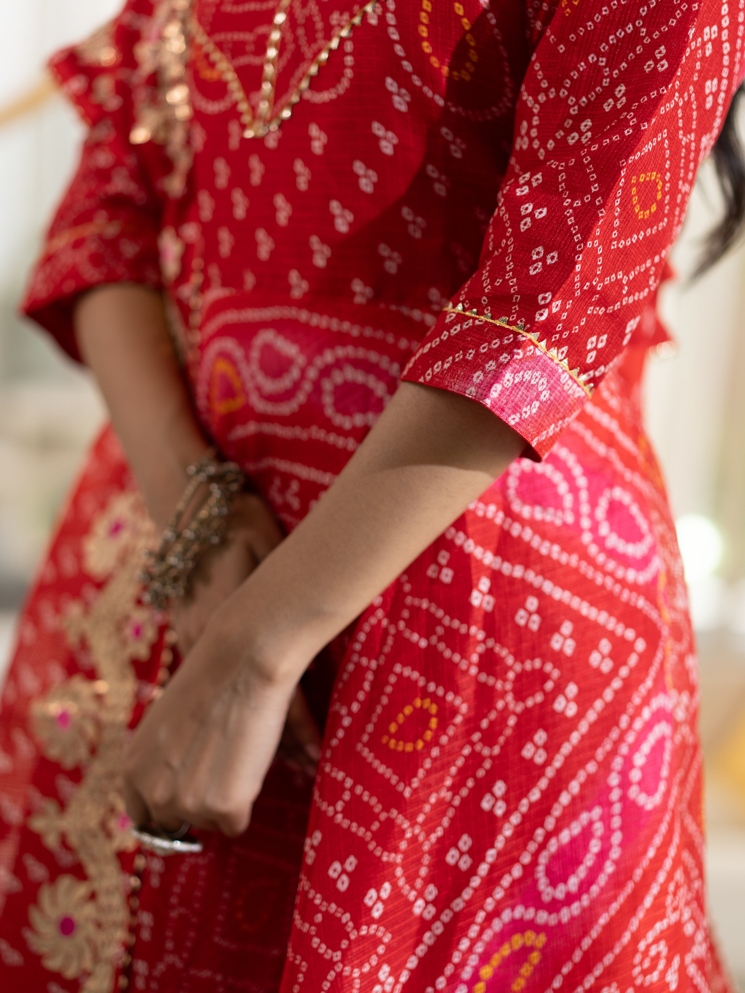 Nitya Red Bandhani Kota Doria Anarkali Dupatta set