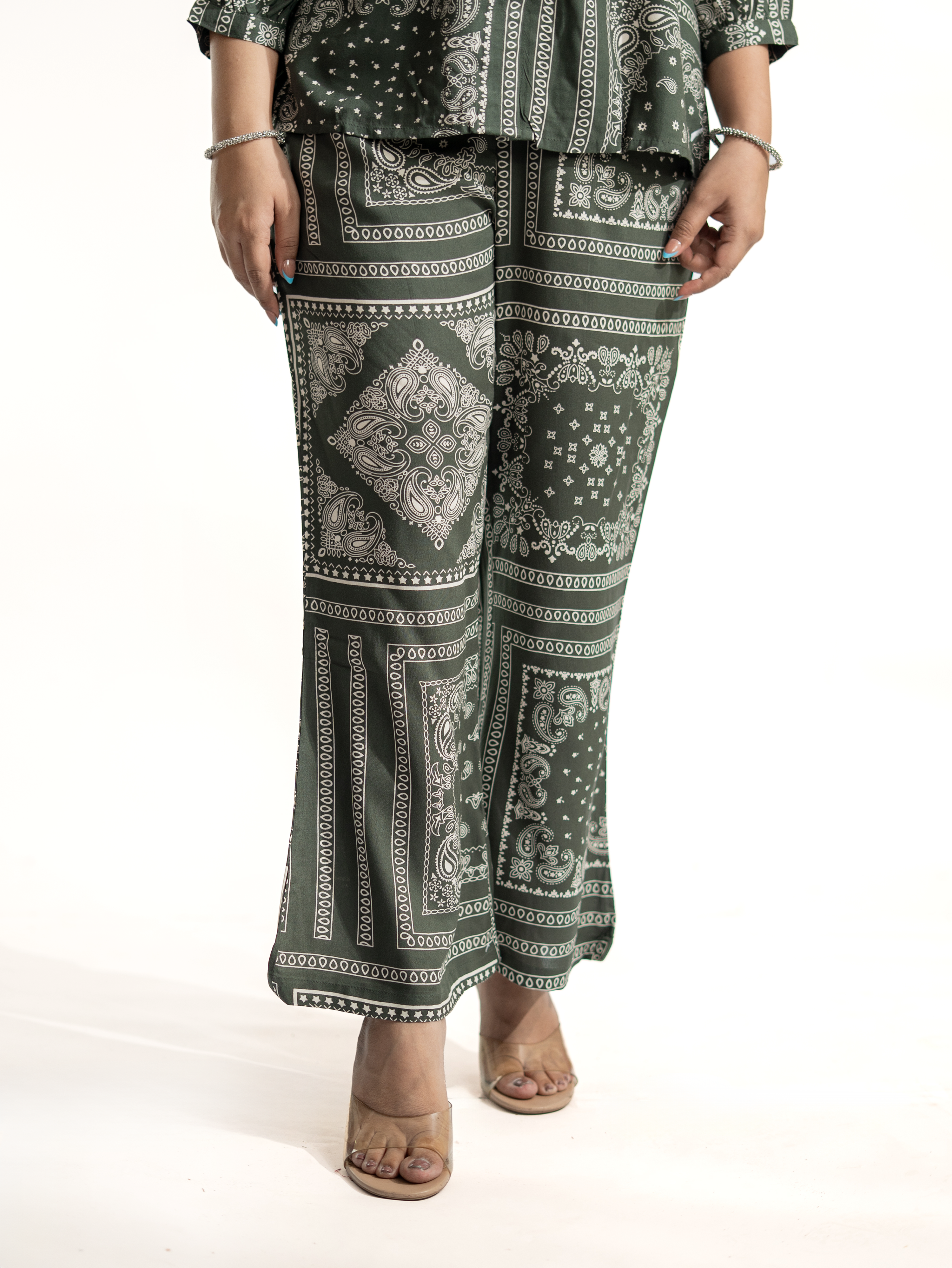 Jasmine Green Geometric Rayon Coord Set