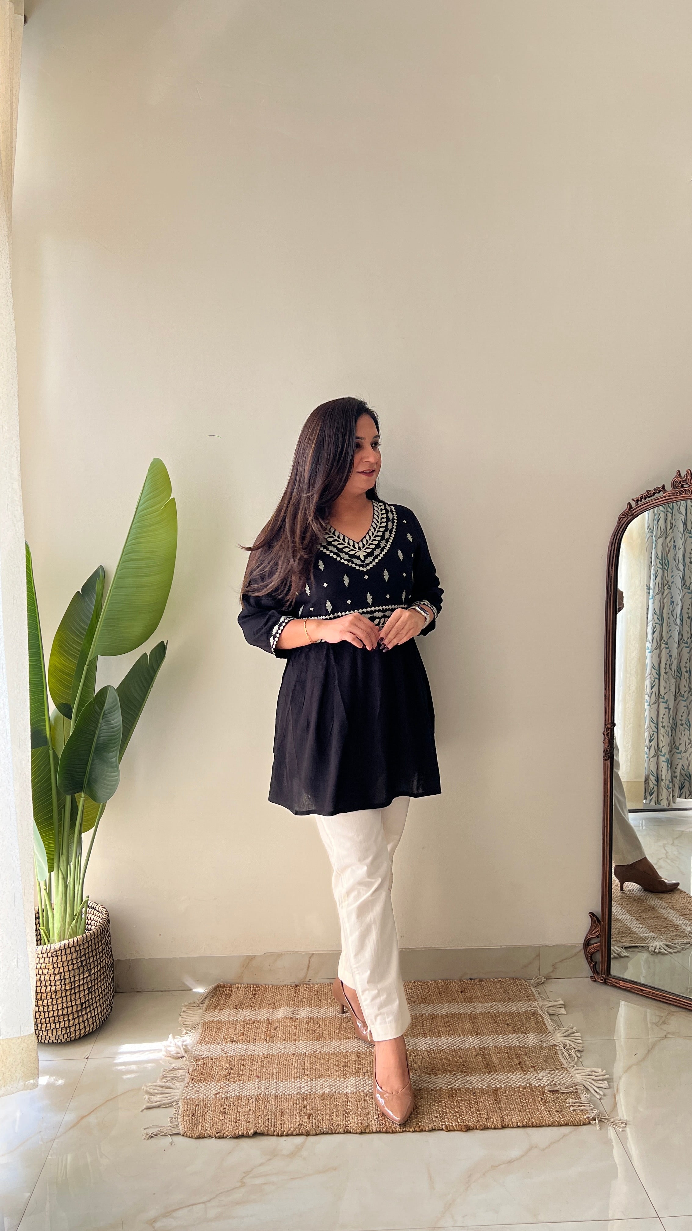 Soha Cotton Embroidered A-line Short Top