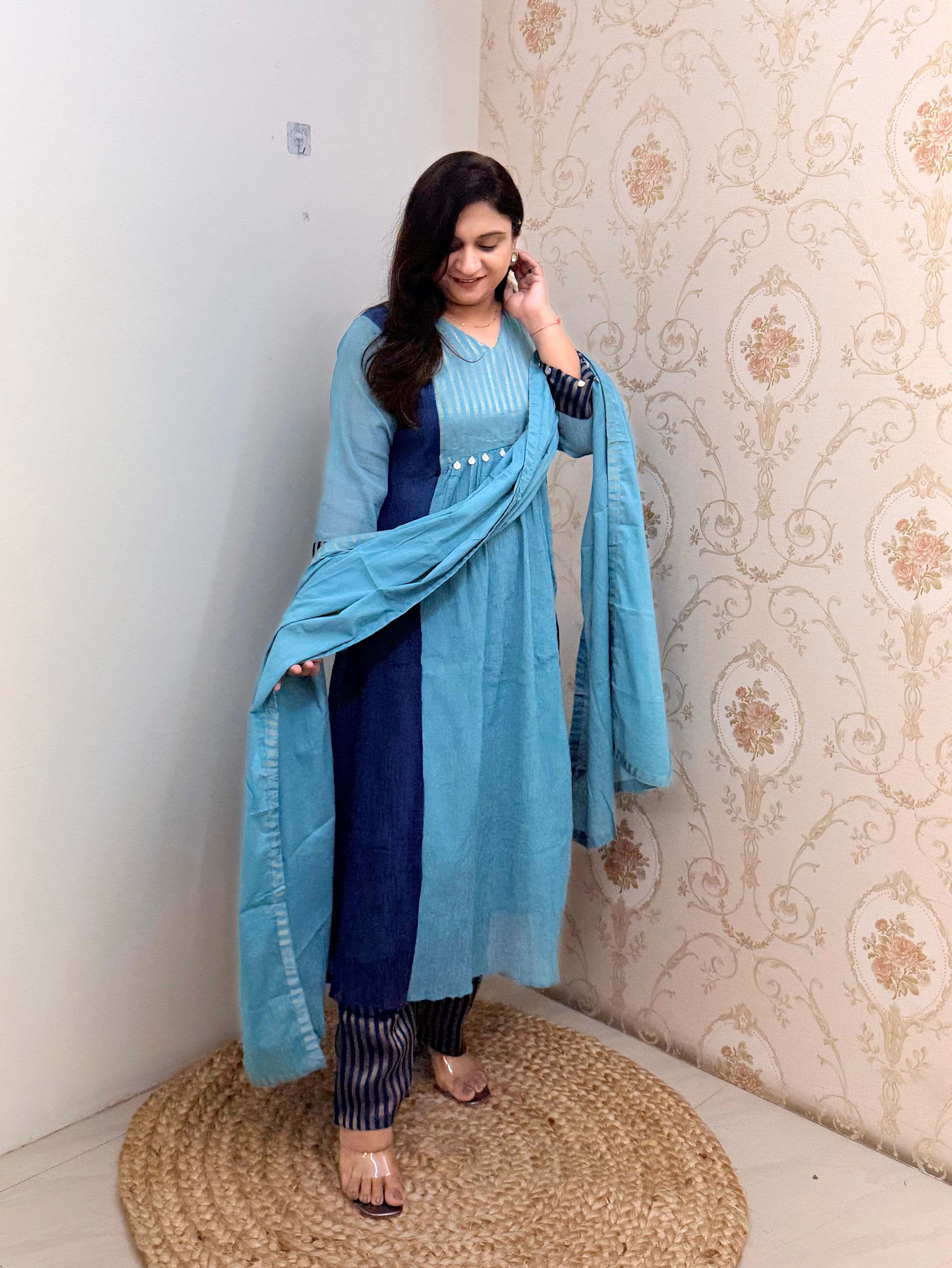 Veda Mul Chanderi Embroidered A-line Dupatta Set
