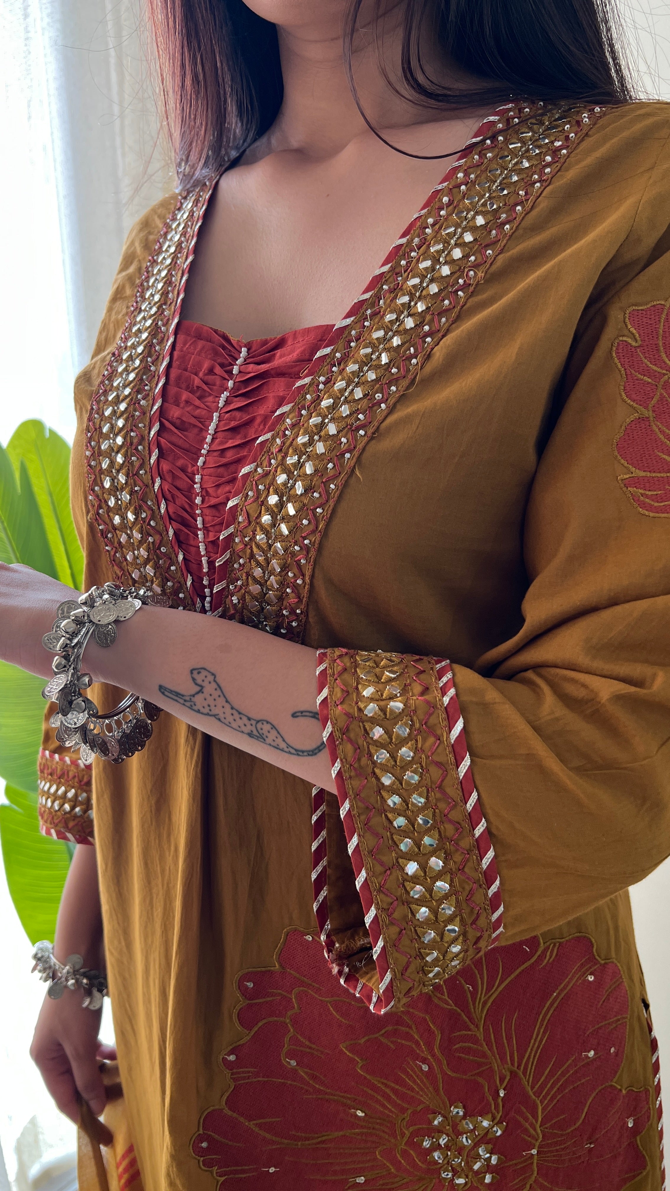 Moksha Embroidered Cotton A-line Plazo Set - The Jaipur Studio