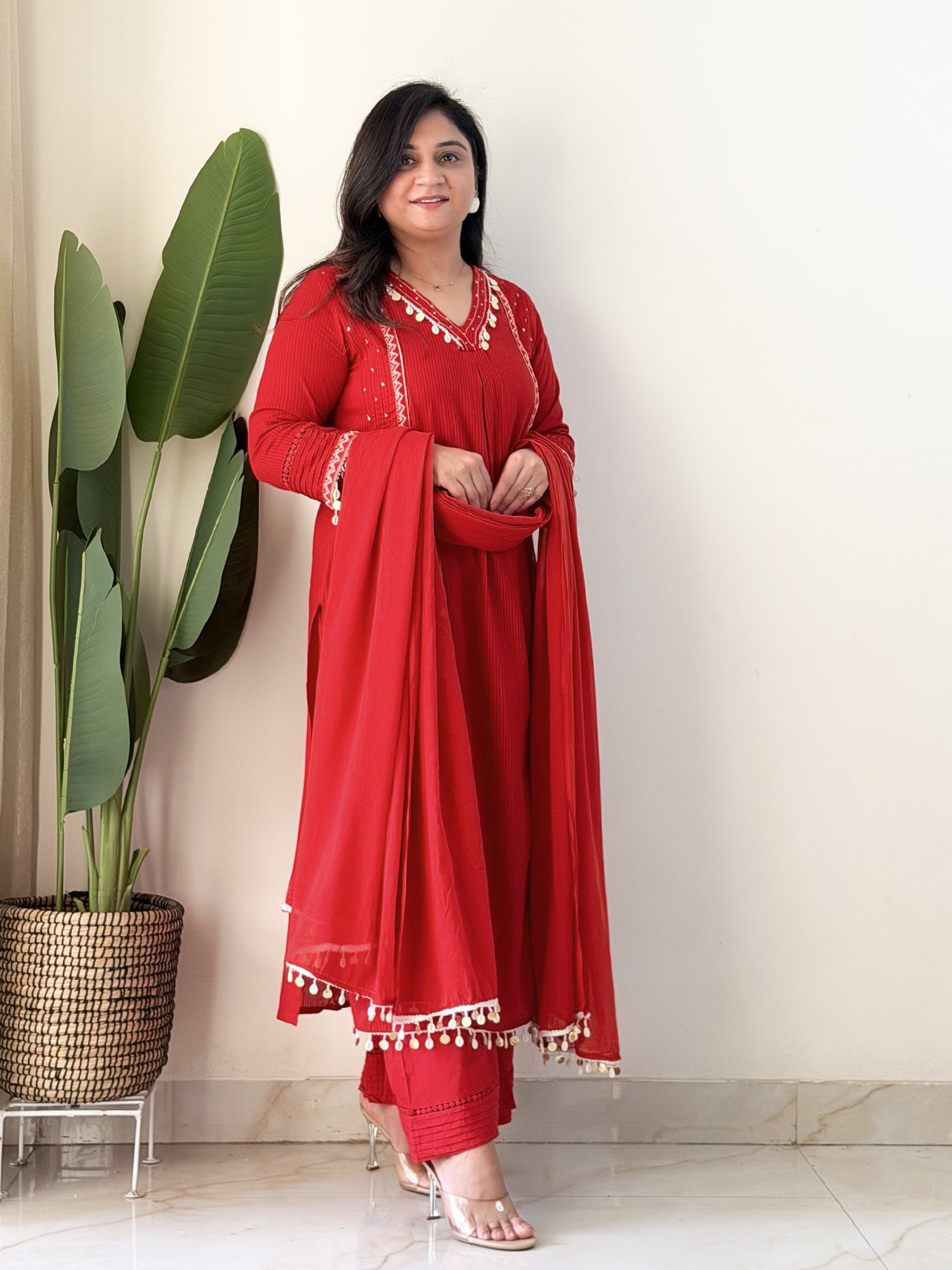 Avanti Red Premium Cotton HandEmbroidered Dupatta Set