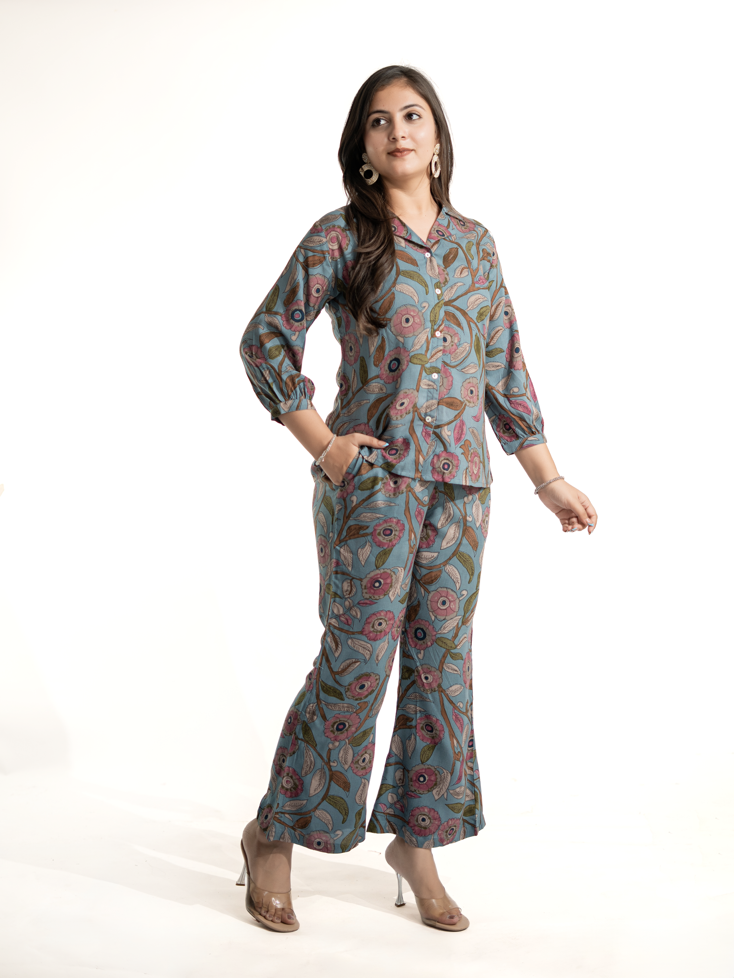Jasmine Grey Floral Rayon Coord Set
