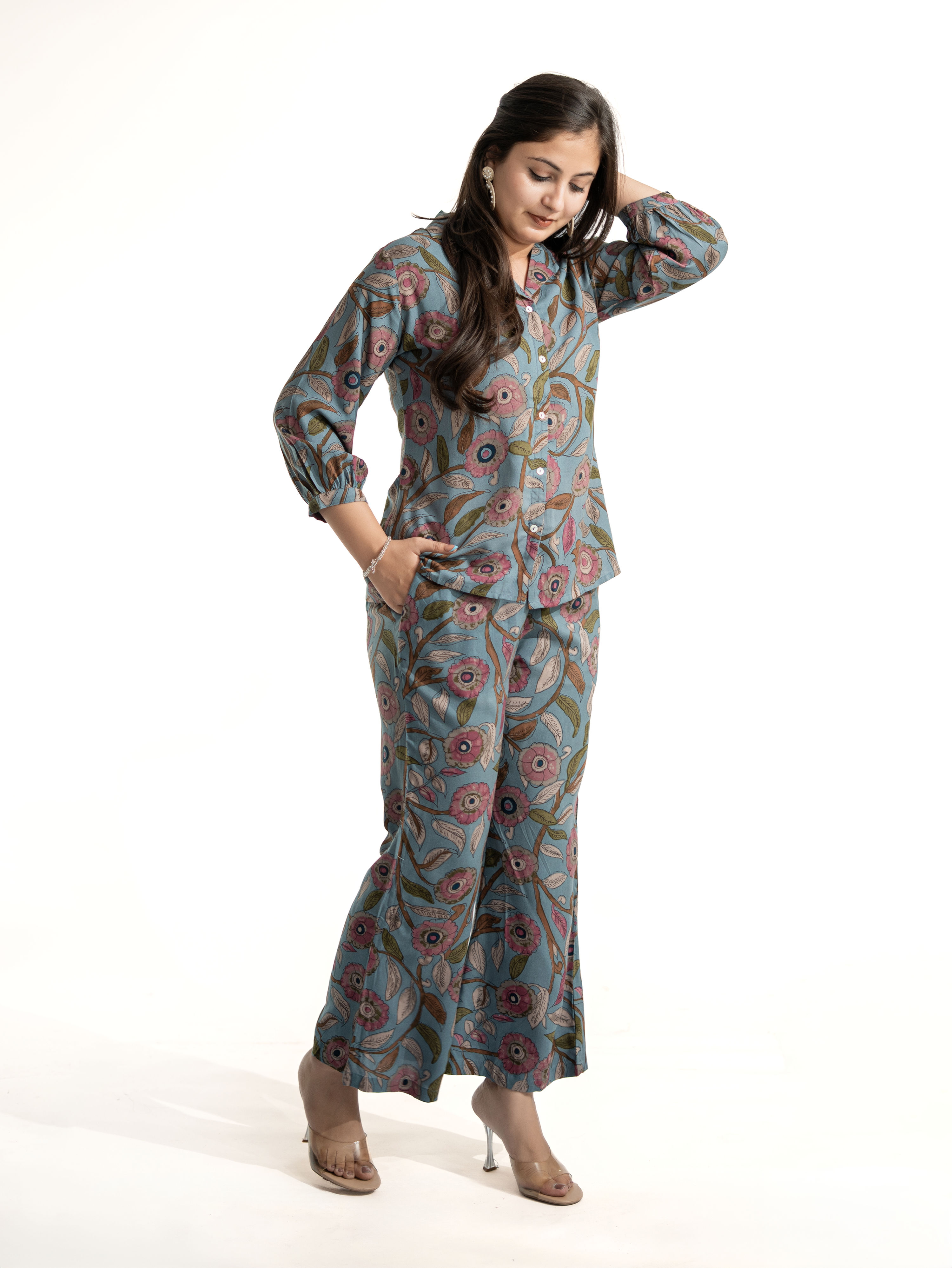 Jasmine Grey Floral Rayon Coord Set