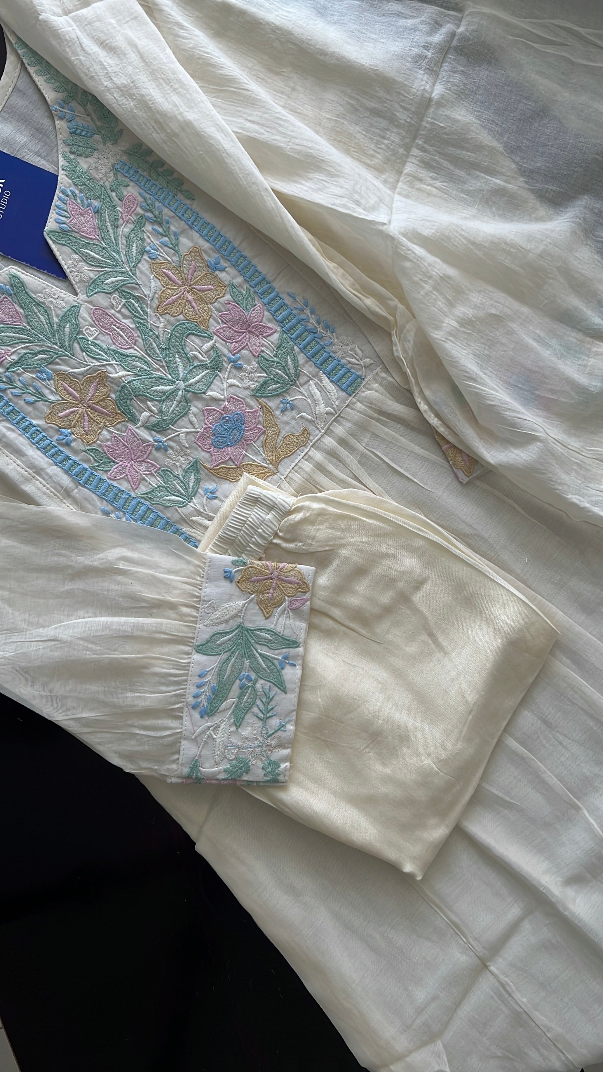 Zainab Chanderi Embroidered A-line pant Set
