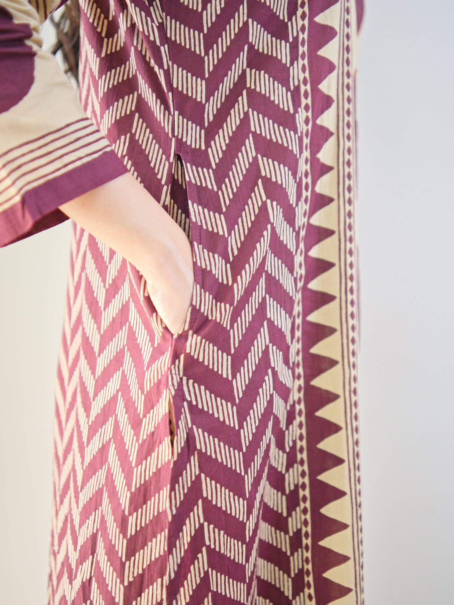 Harshi Wine Cotton Ajrakh Katha Detailed Dupatta Set