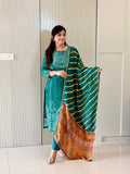 Jalsa Green Crepe Bandhani Embroidered Dupatta Set