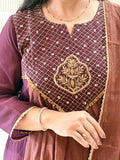 Sufia Brown Mul Chanderi HandEmbroidered A-line Dupatta Set