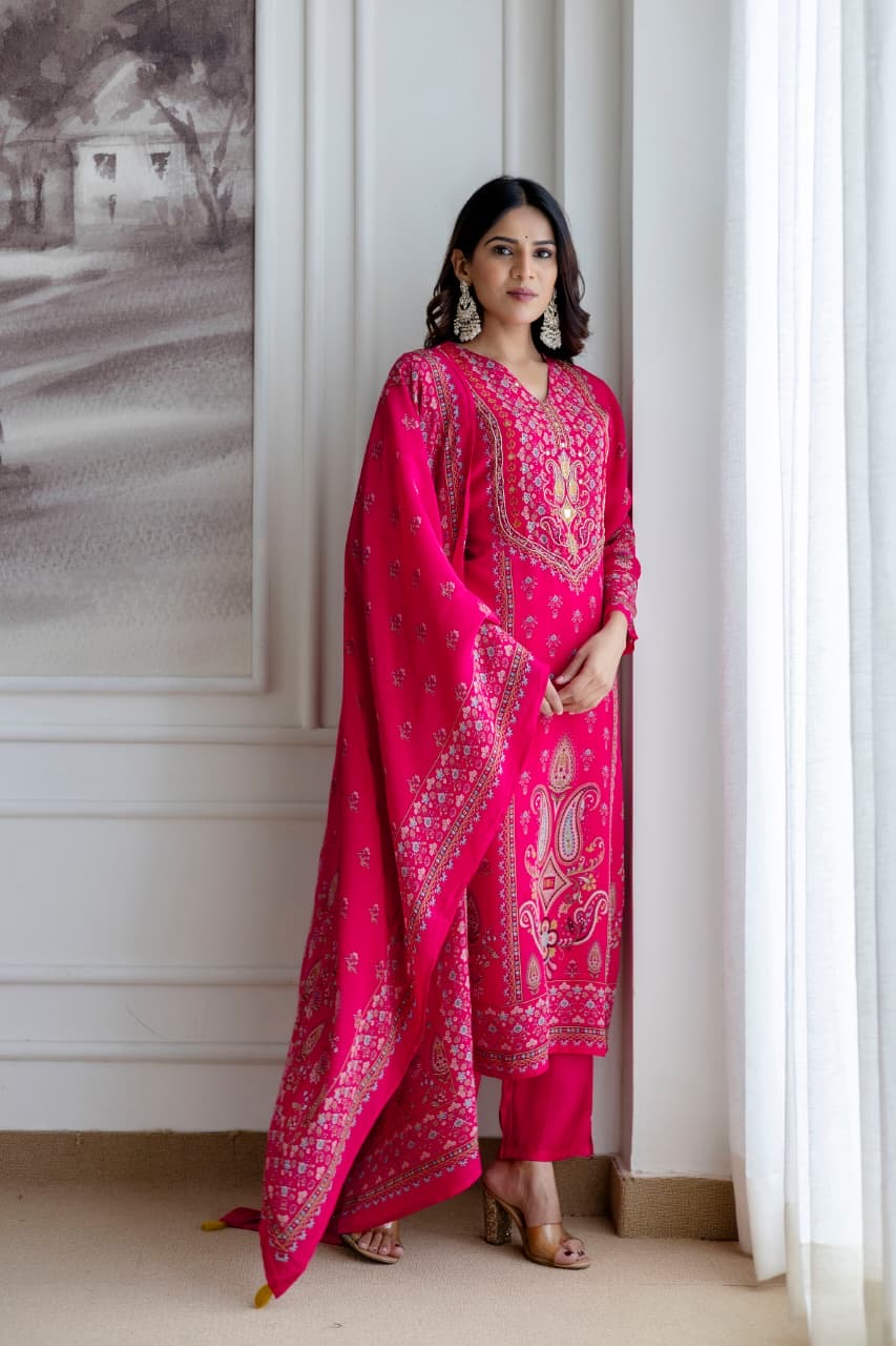 Crepe HandEmbroidered Straight Pant Set - The Jaipur Studio