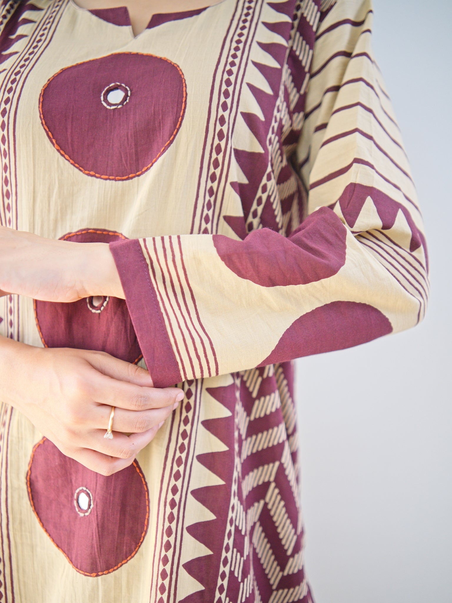 Harshi Wine Cotton Ajrakh Katha Detailed Dupatta Set