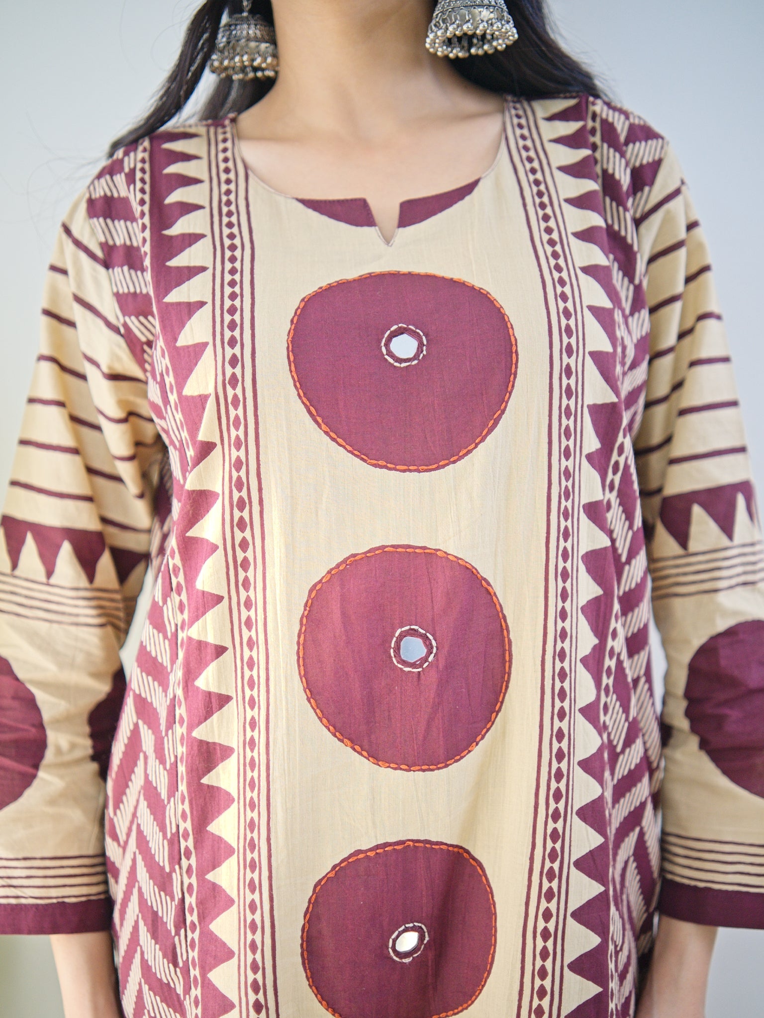 Harshi Wine Cotton Ajrakh Katha Detailed Dupatta Set