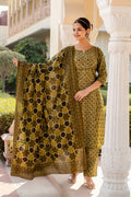 Anamika Cotton Ajrakh print Straight Dupatta Set