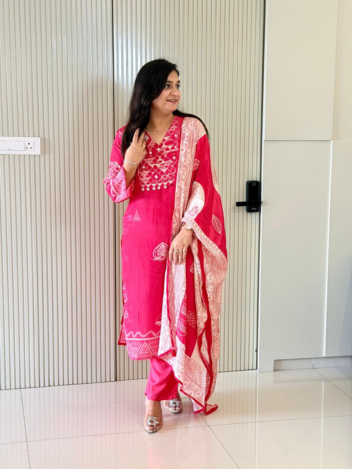Joshina Pink Crepe HandEmbroidered Dupatta Set