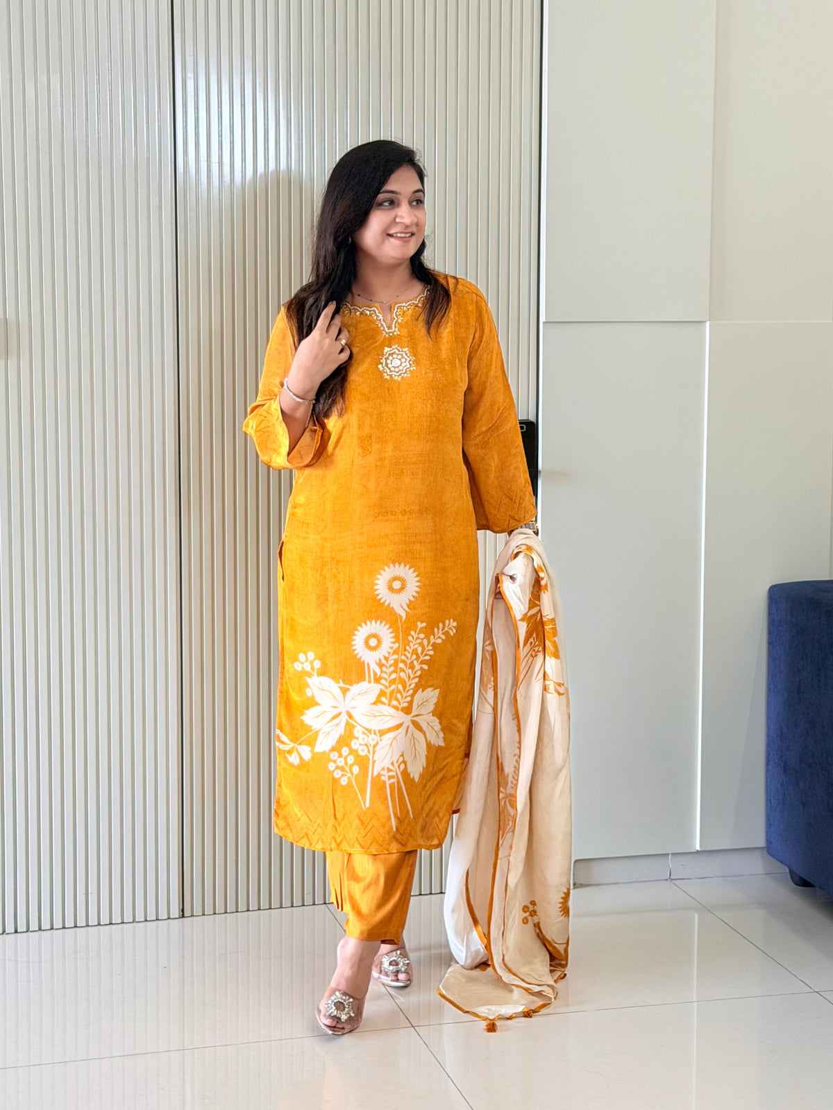 Palak Yellow Crepe HandEmbroidered Pant Set