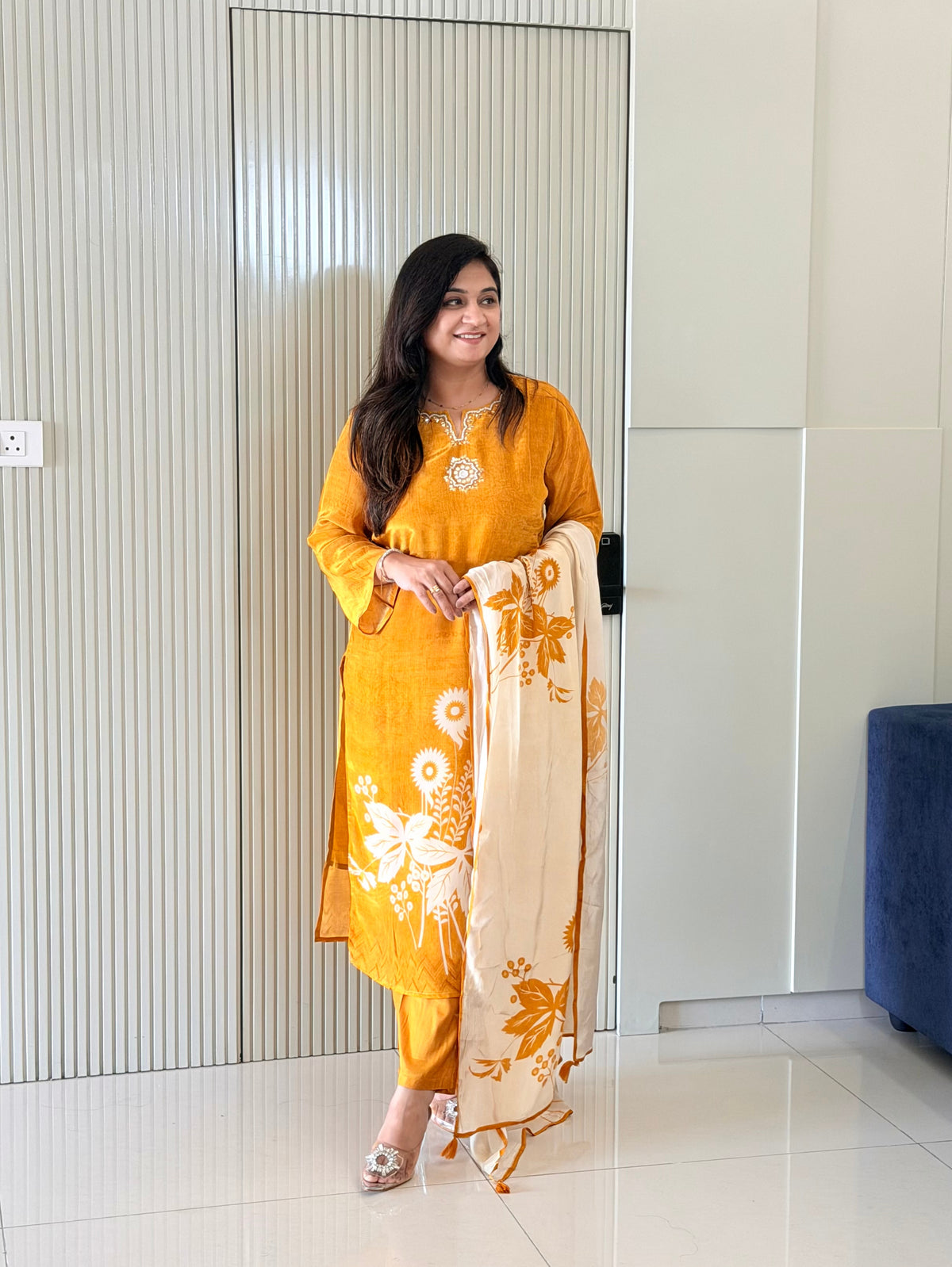 Palak Yellow Crepe HandEmbroidered Pant Set