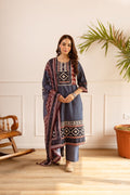 Gehna Blue Cotton Casual Embroidered Dupatta Set