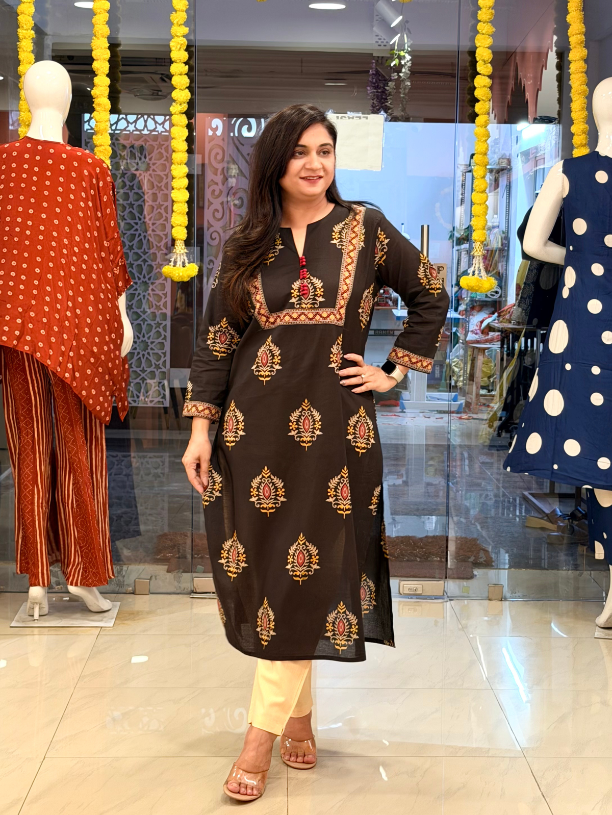 Krishma Deep Black Cotton Casual Straight Kurta