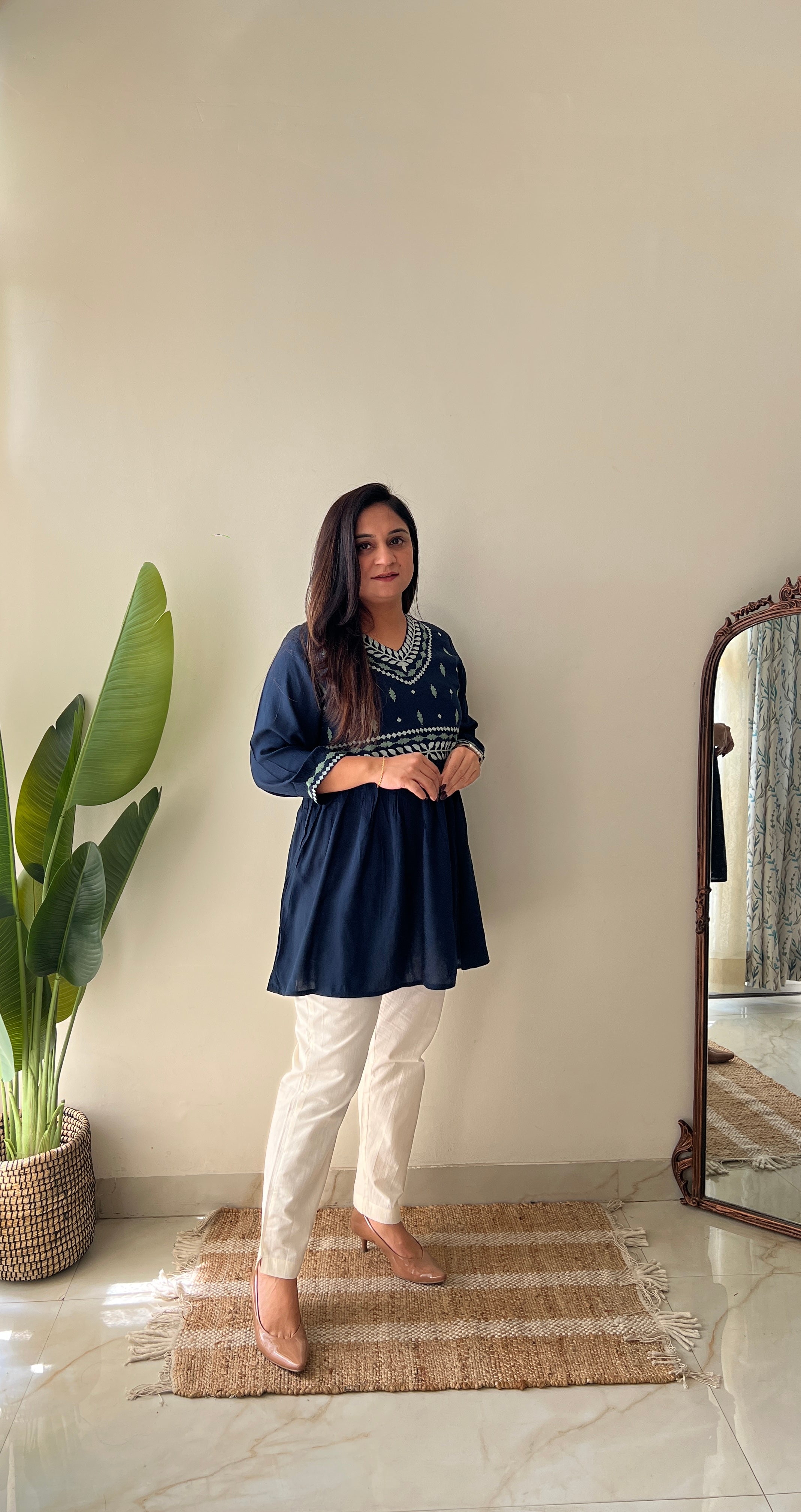 Soha Cotton Embroidered A-line Short Top