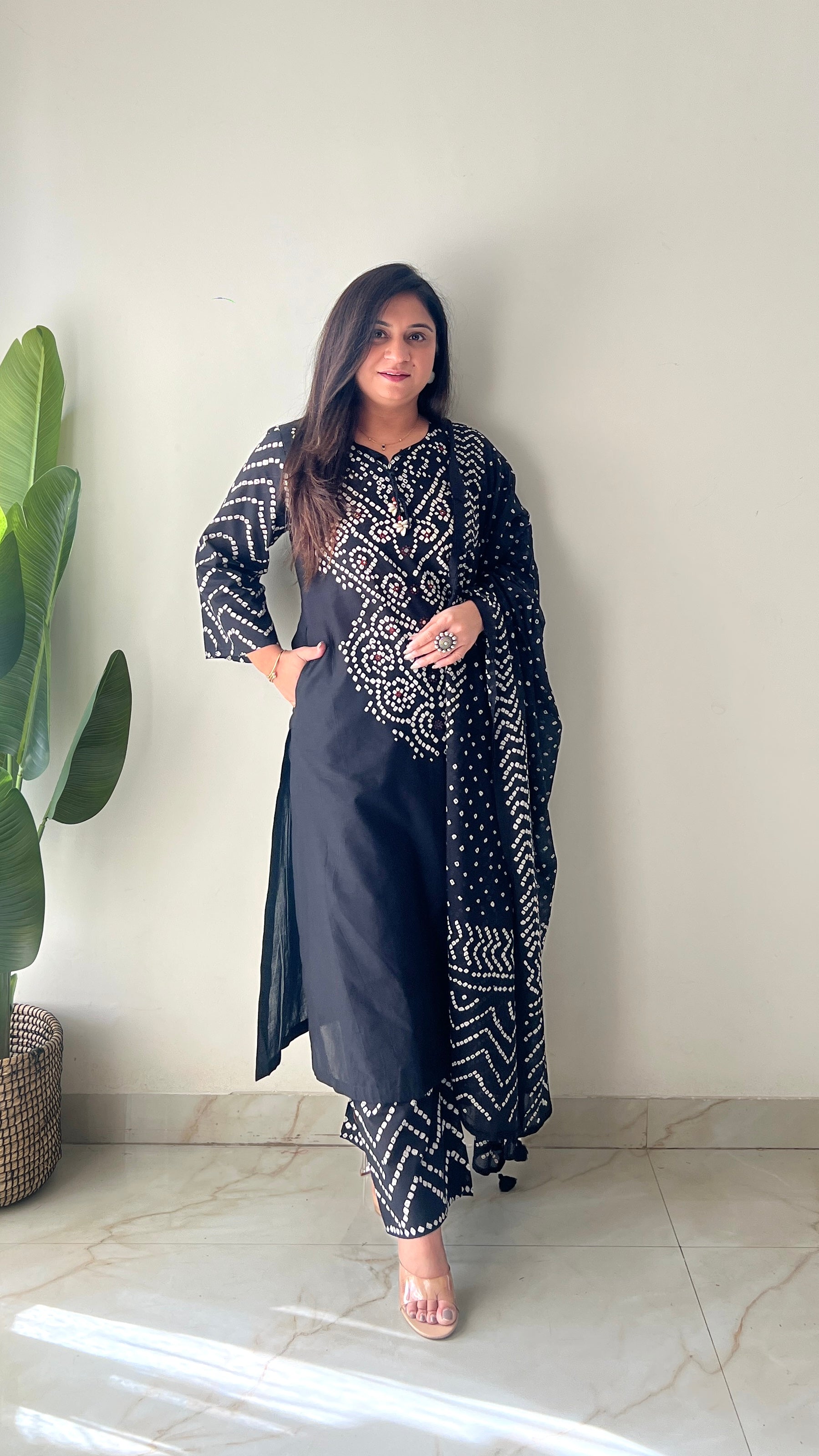 Sanchi Cotton Bandhani Straight Pant Set