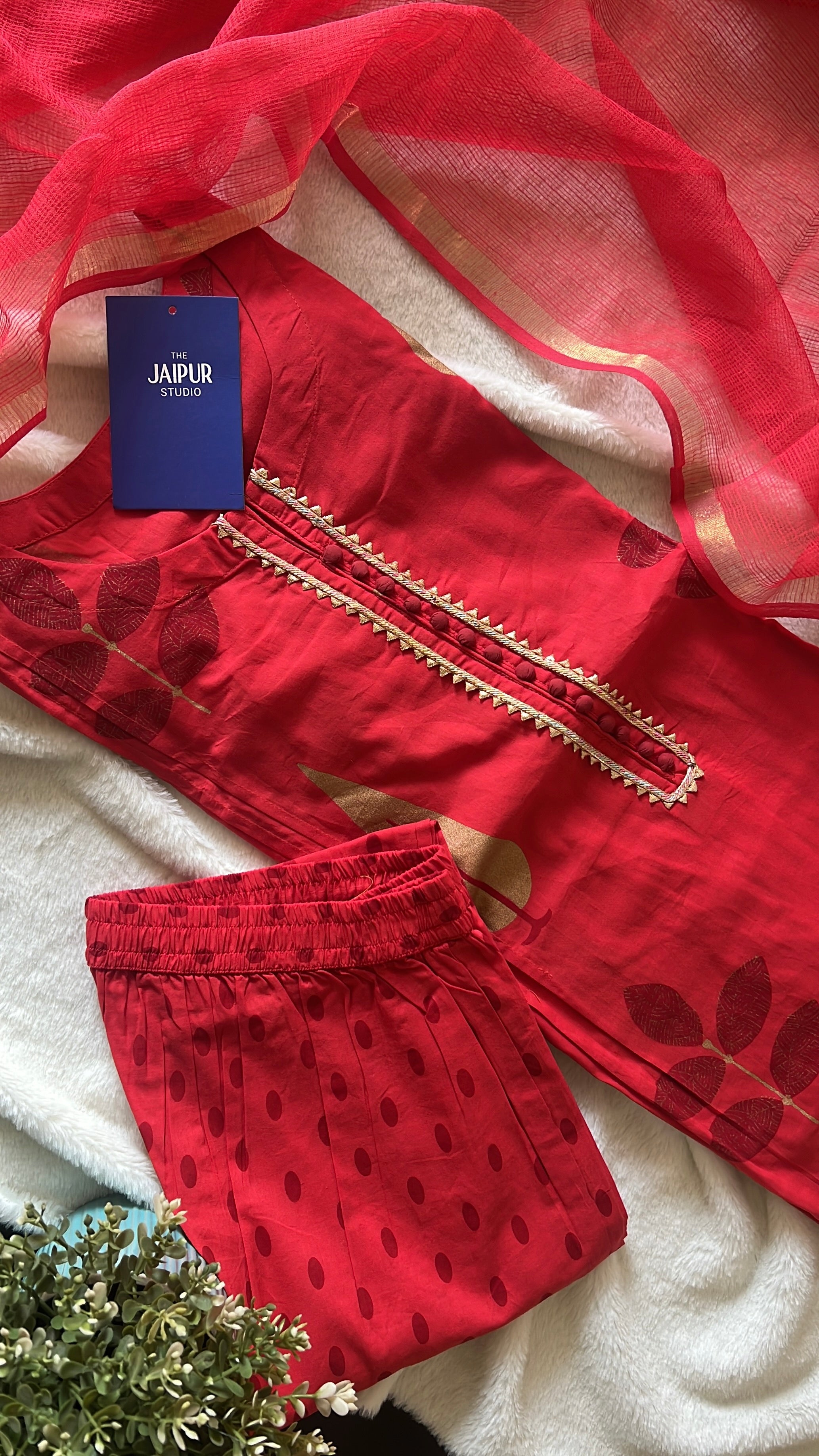 Erisha Cotton Handblock Embroidered Pant Set