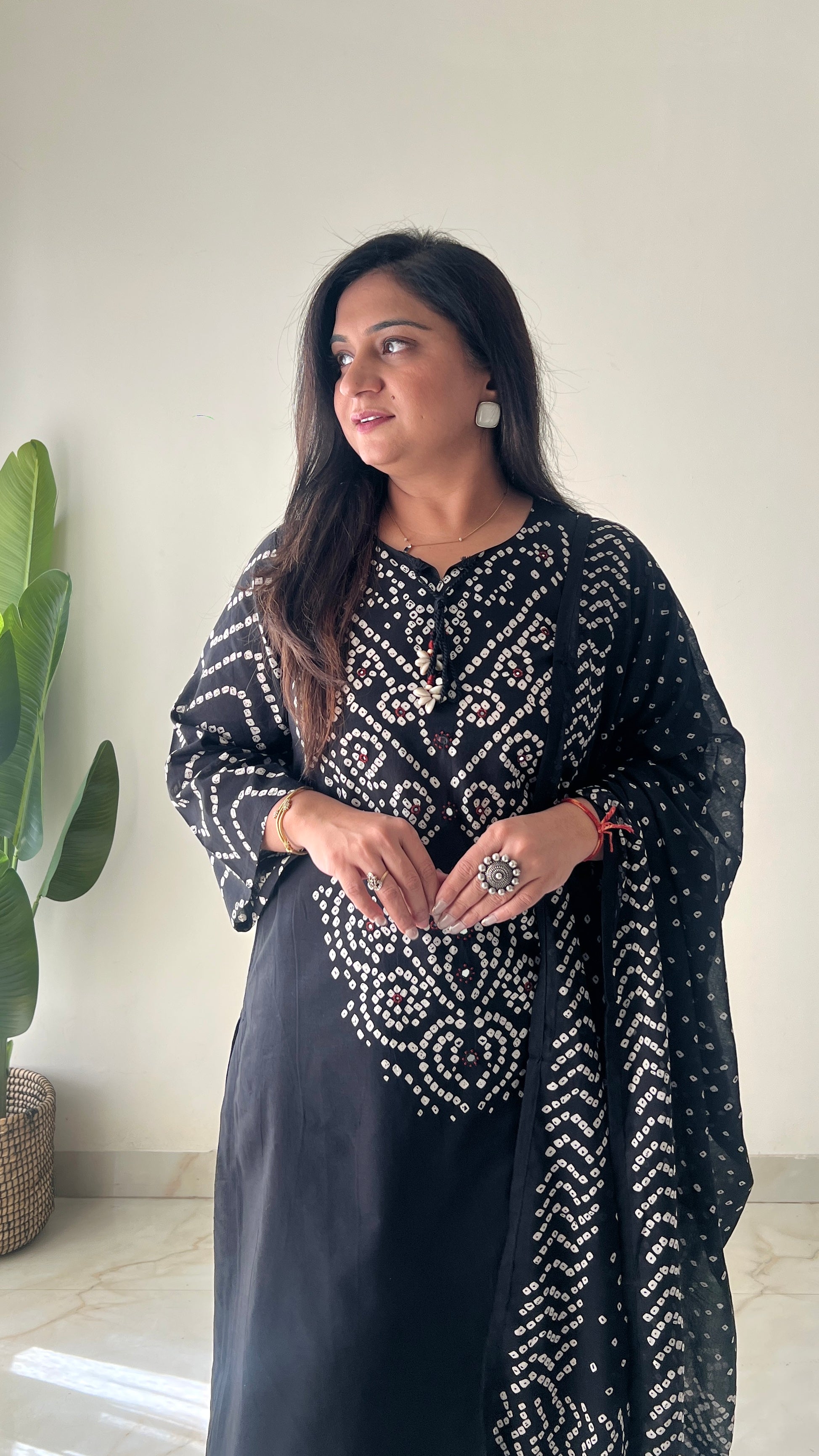 Sanchi Cotton Bandhani Straight Pant Set