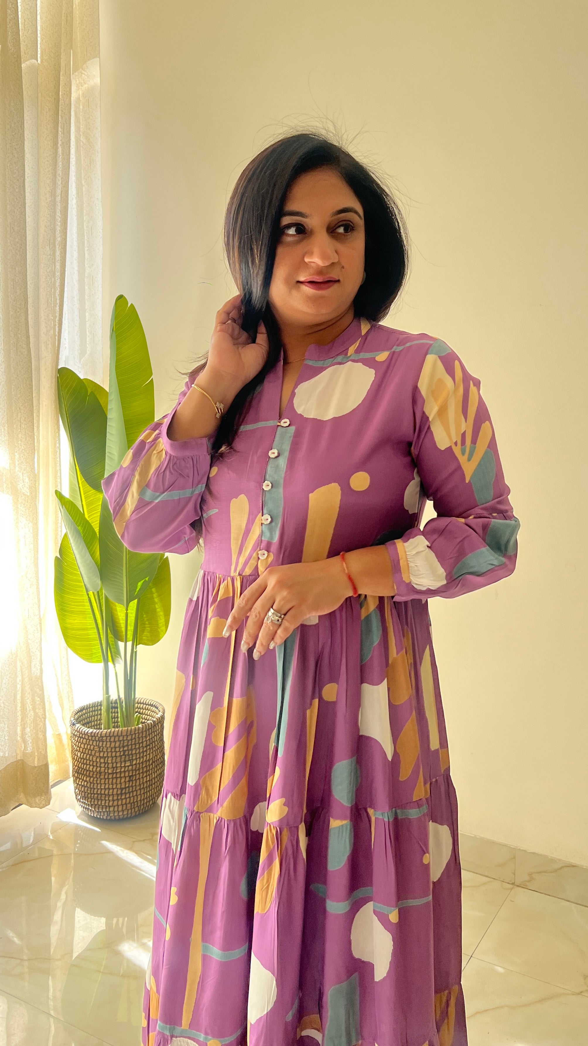 Sarfa Lilac Crystal Muslin Casual Long Dress