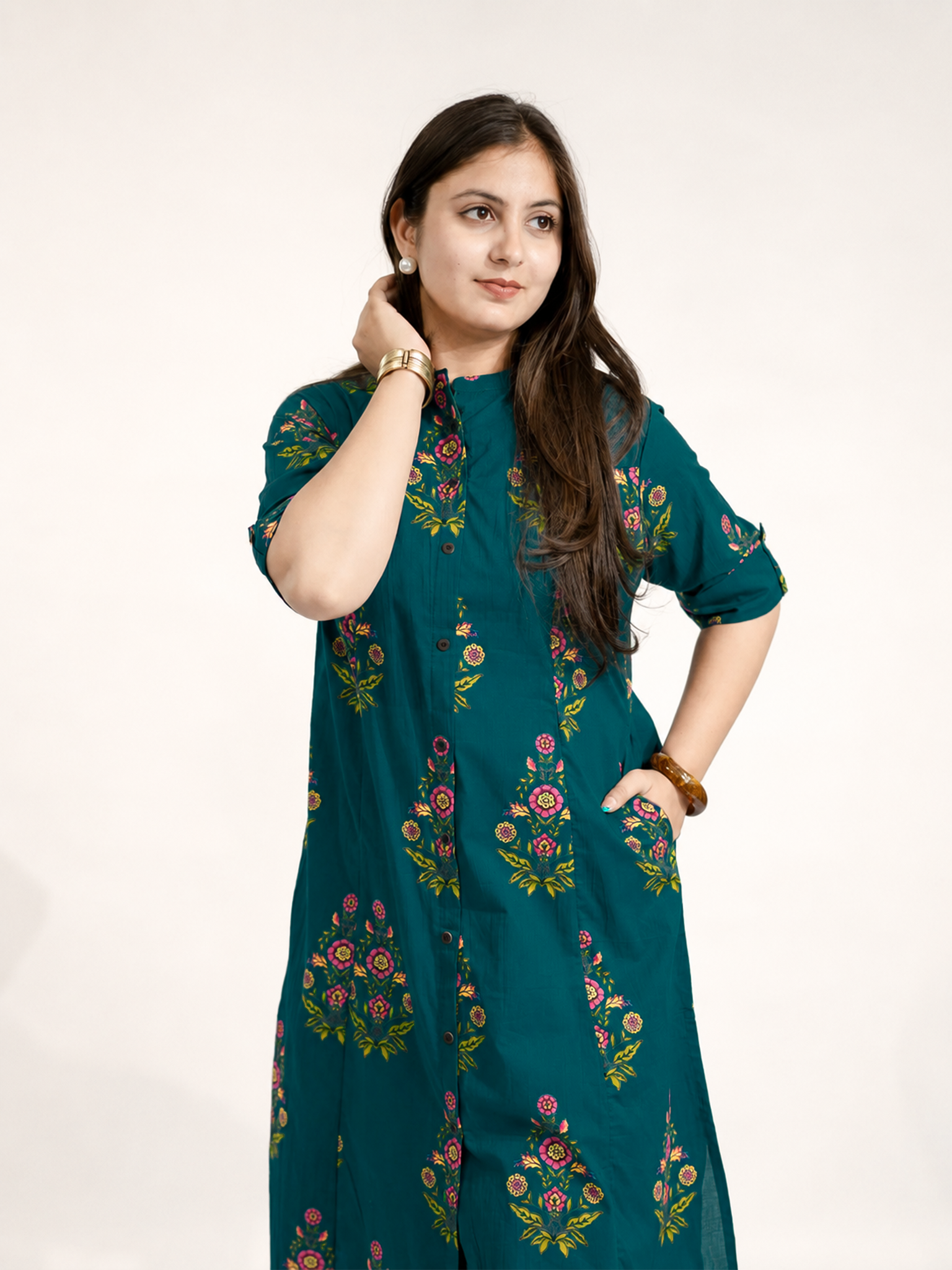 Liora Blue Floral A-line Cotton Kurta Set