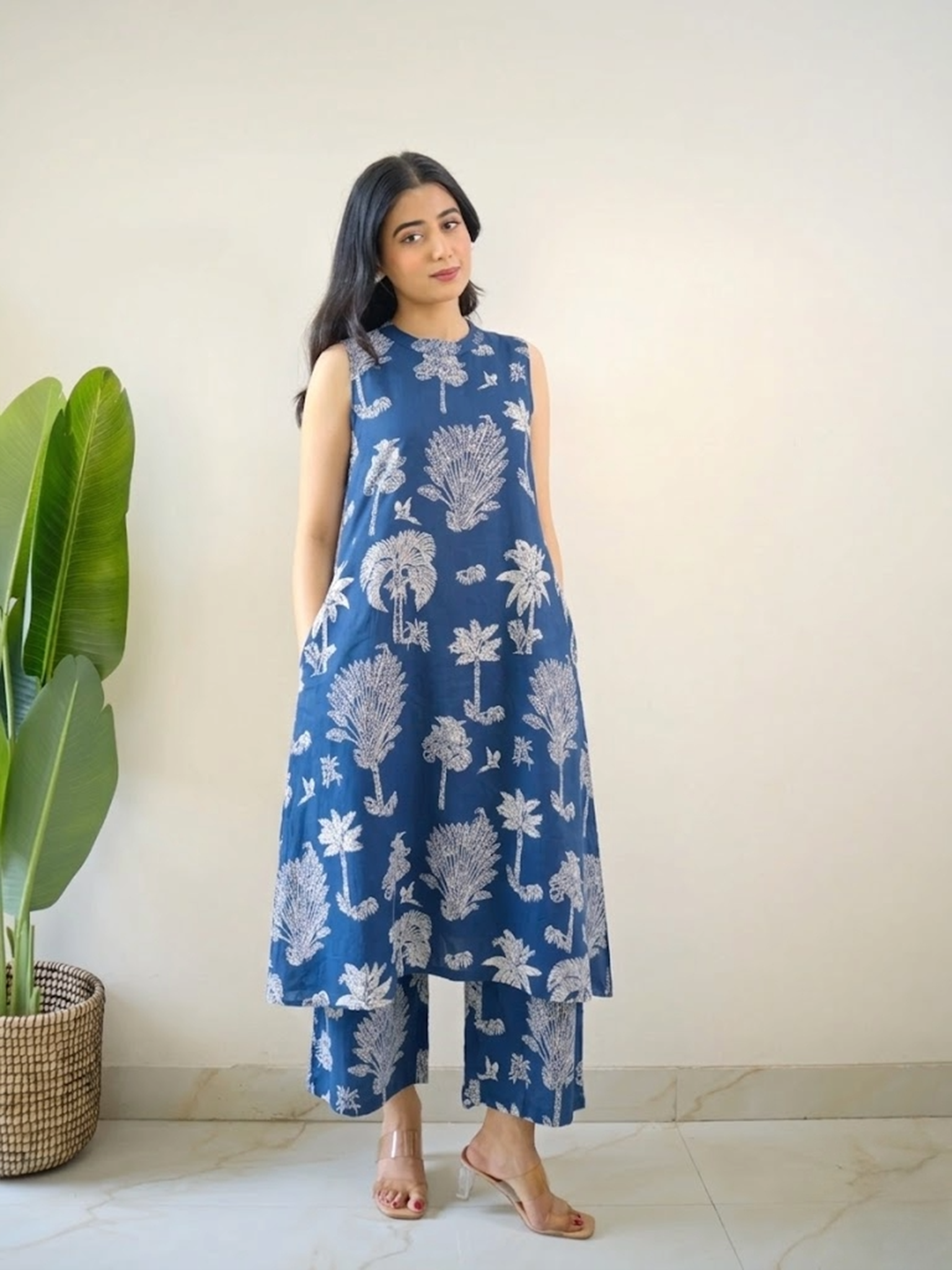 Raahi Blue Floral Rayon A-line Coord Set