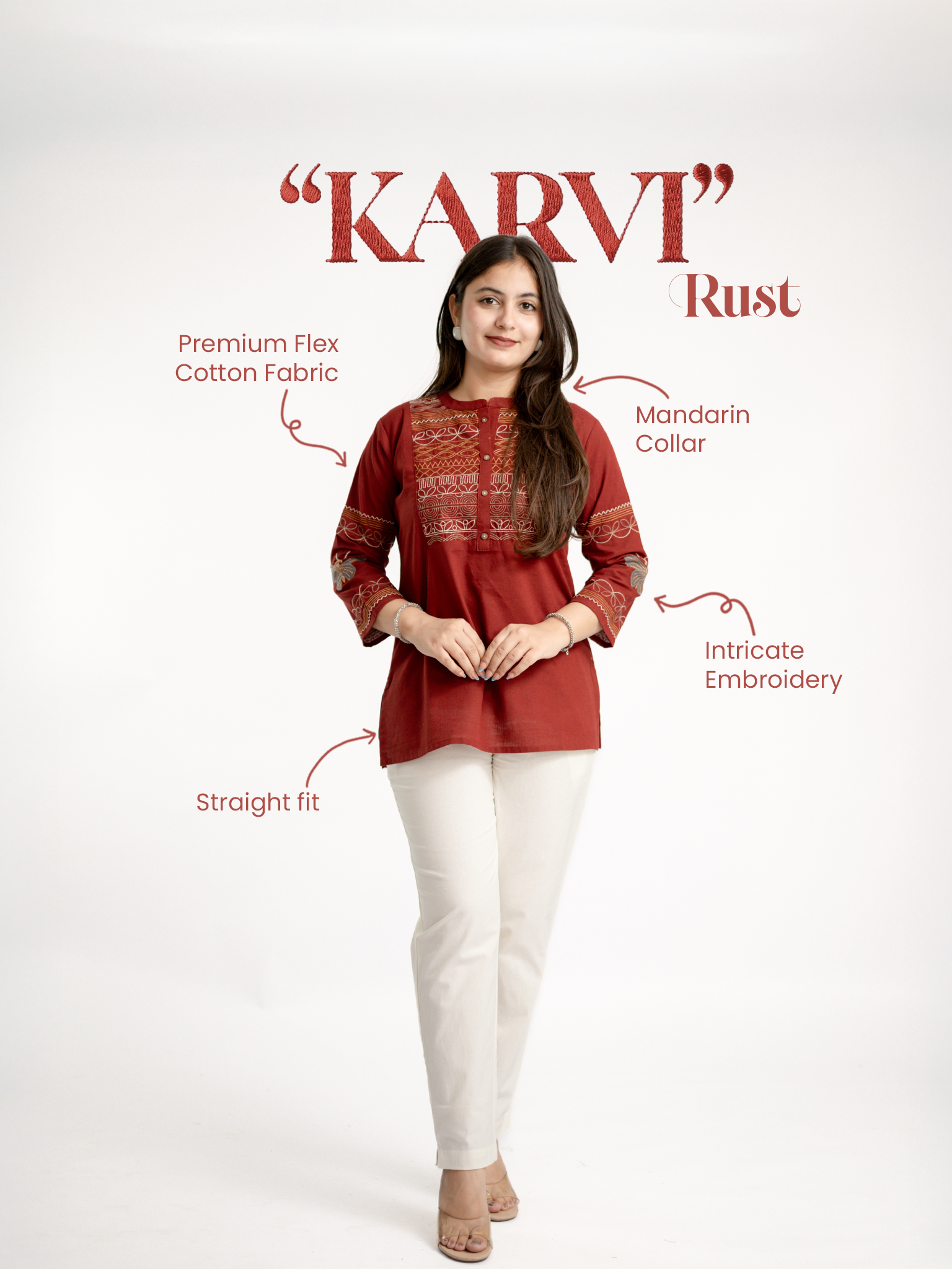 Karvi Rust Cotton Embroidered Short Top