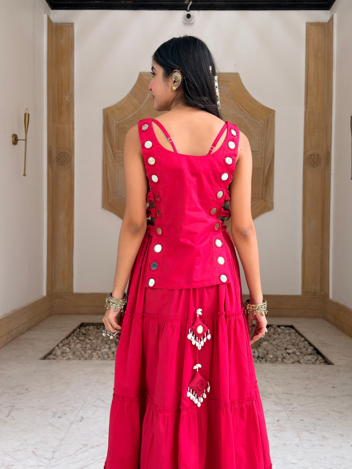 Niyati Pink Cotton Festive Hand Detailed Skirt Set