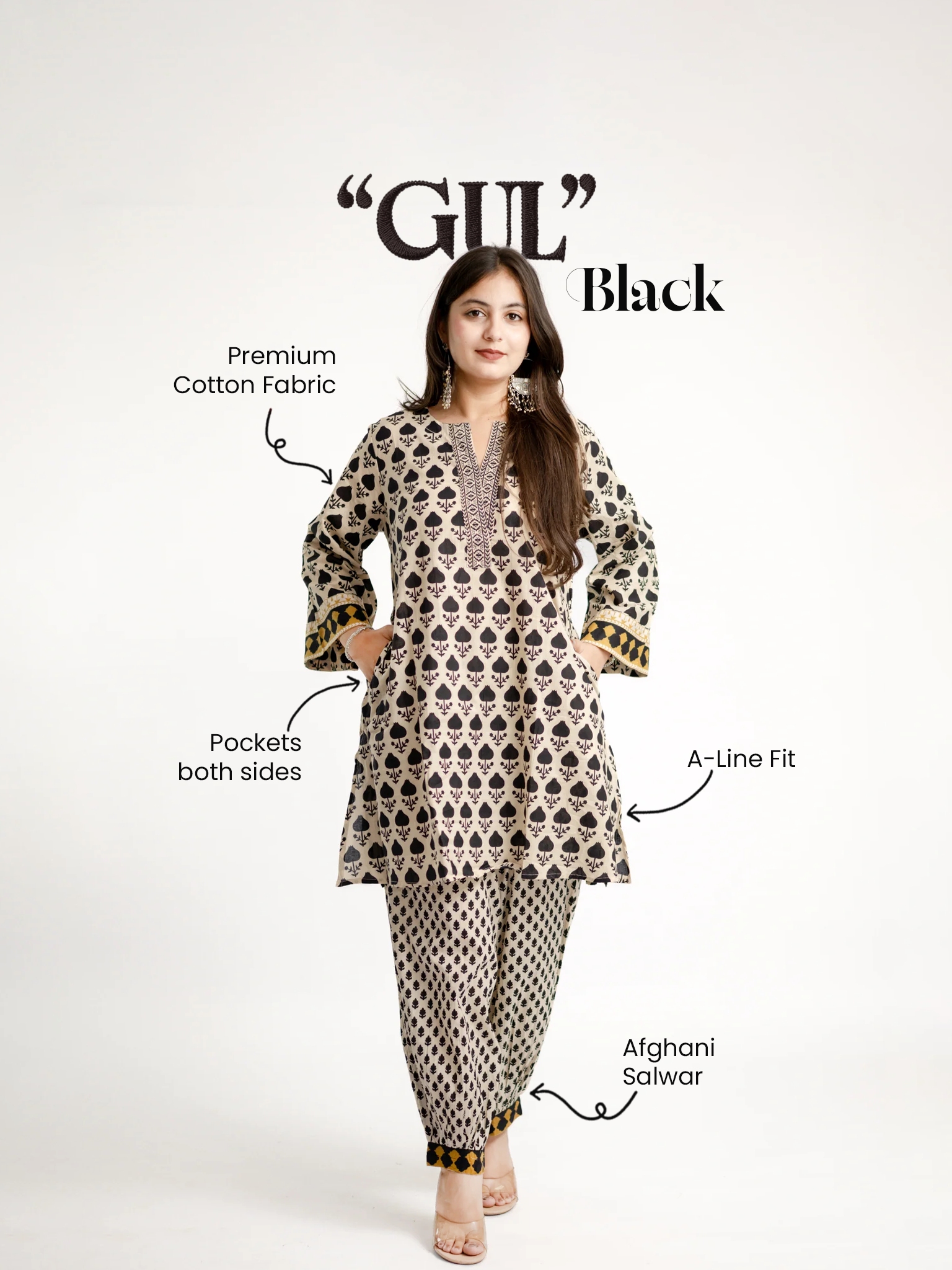Gul Black Cotton Handblock Coord Set