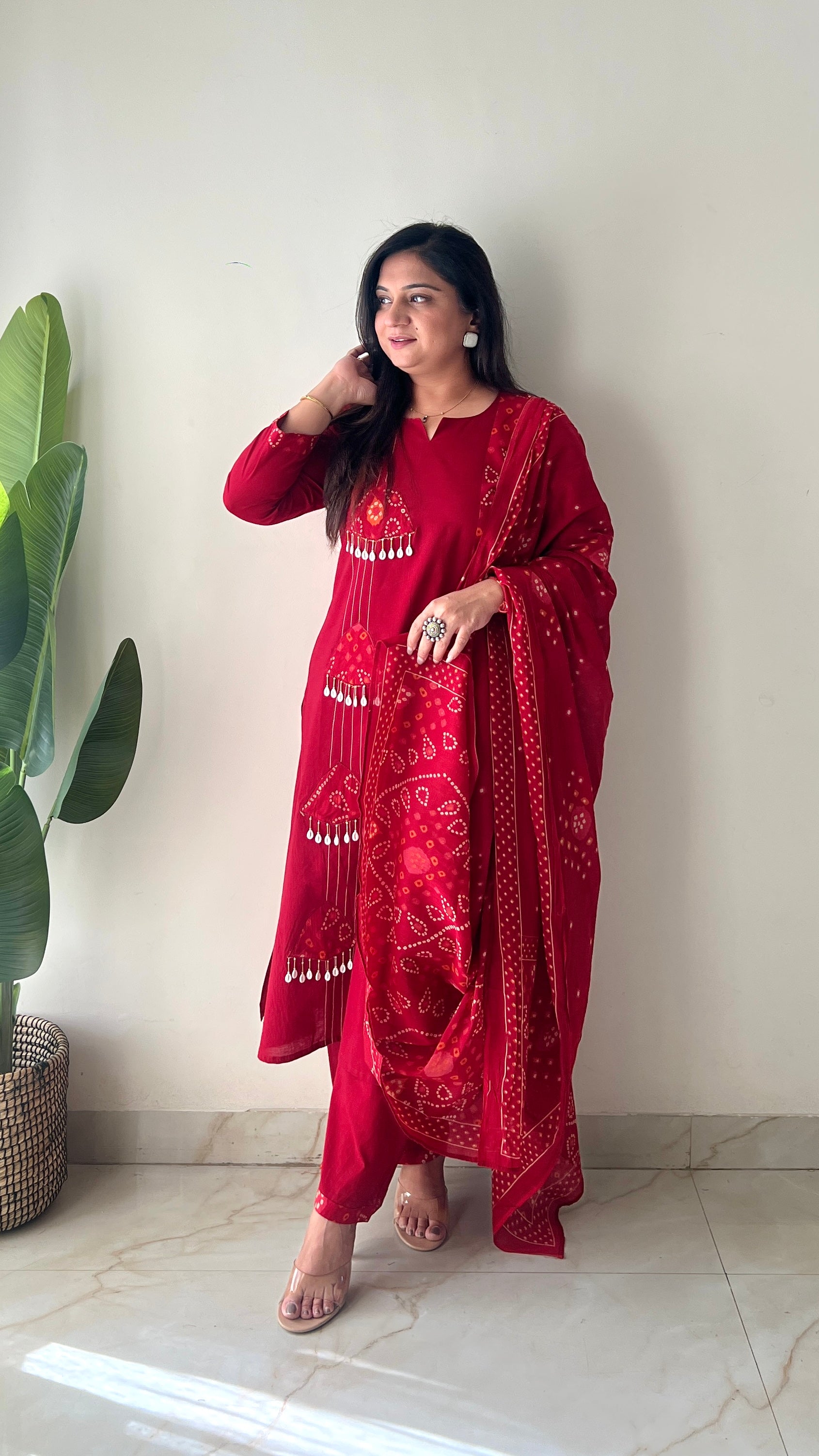 Raha MulCotton Bandhani Hand Detailed Pant Set