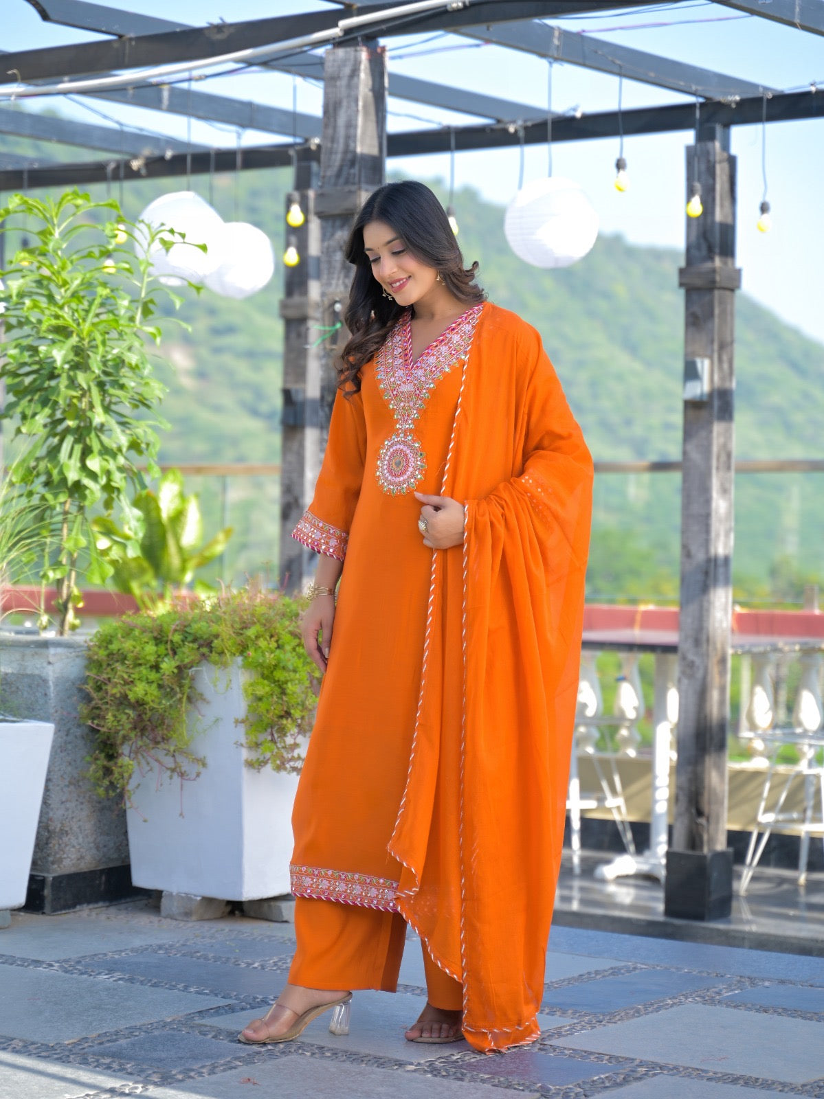 Illiana Mul Chanderi Embroidered Straight pant Set - The Jaipur Studio