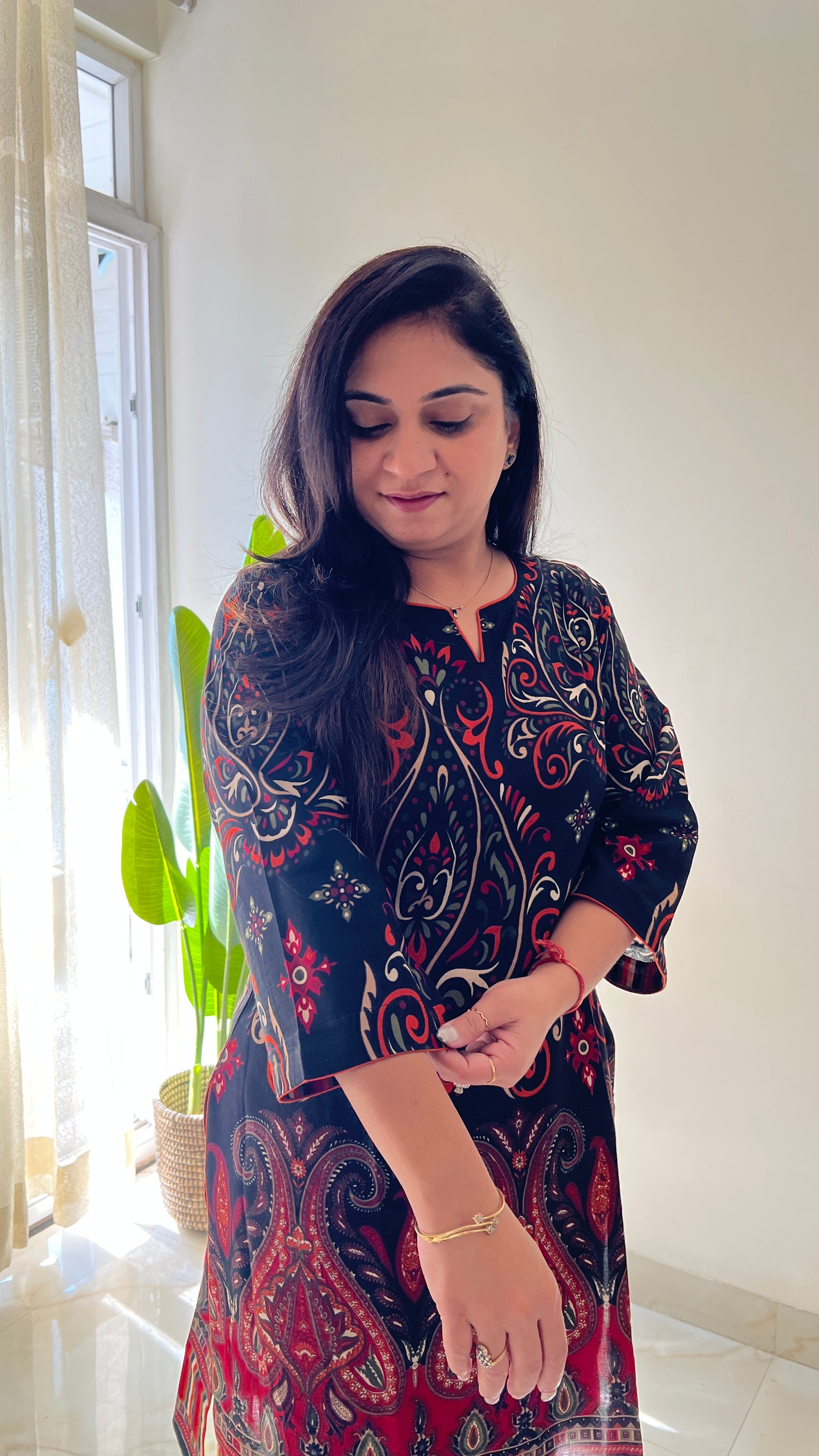 Black Cotton Casual Straight Kurta