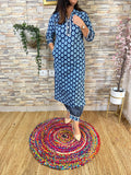 Indigo Cotton Afgani Set With Pockets