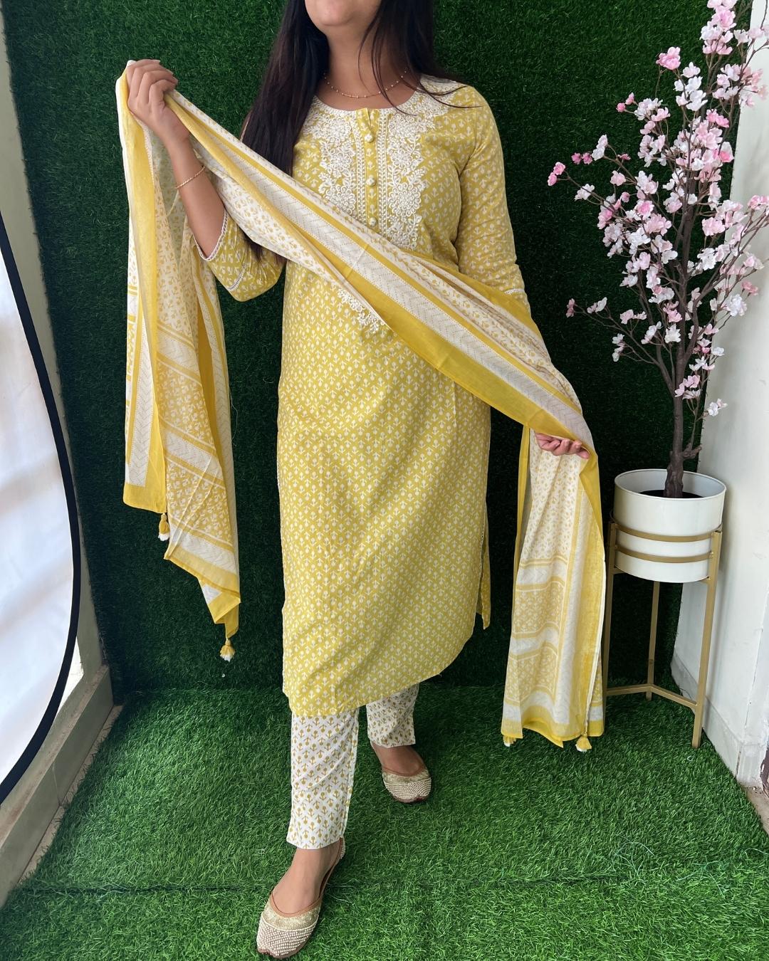 Jaipuri Cotton Embroidered Pant Set - The Jaipur Studio