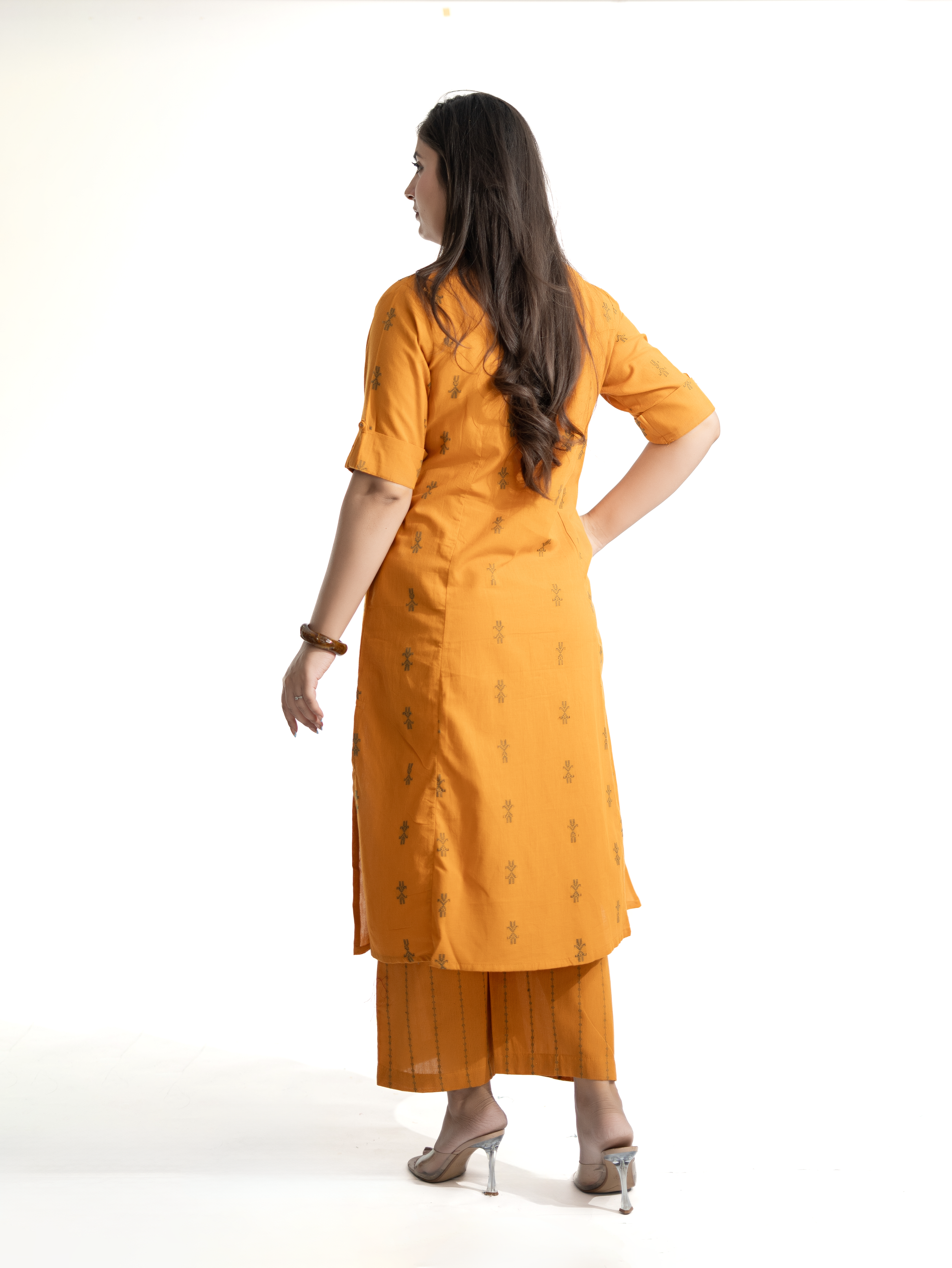 Dravya Mustard Handloom Cotton A-line Kurta Set